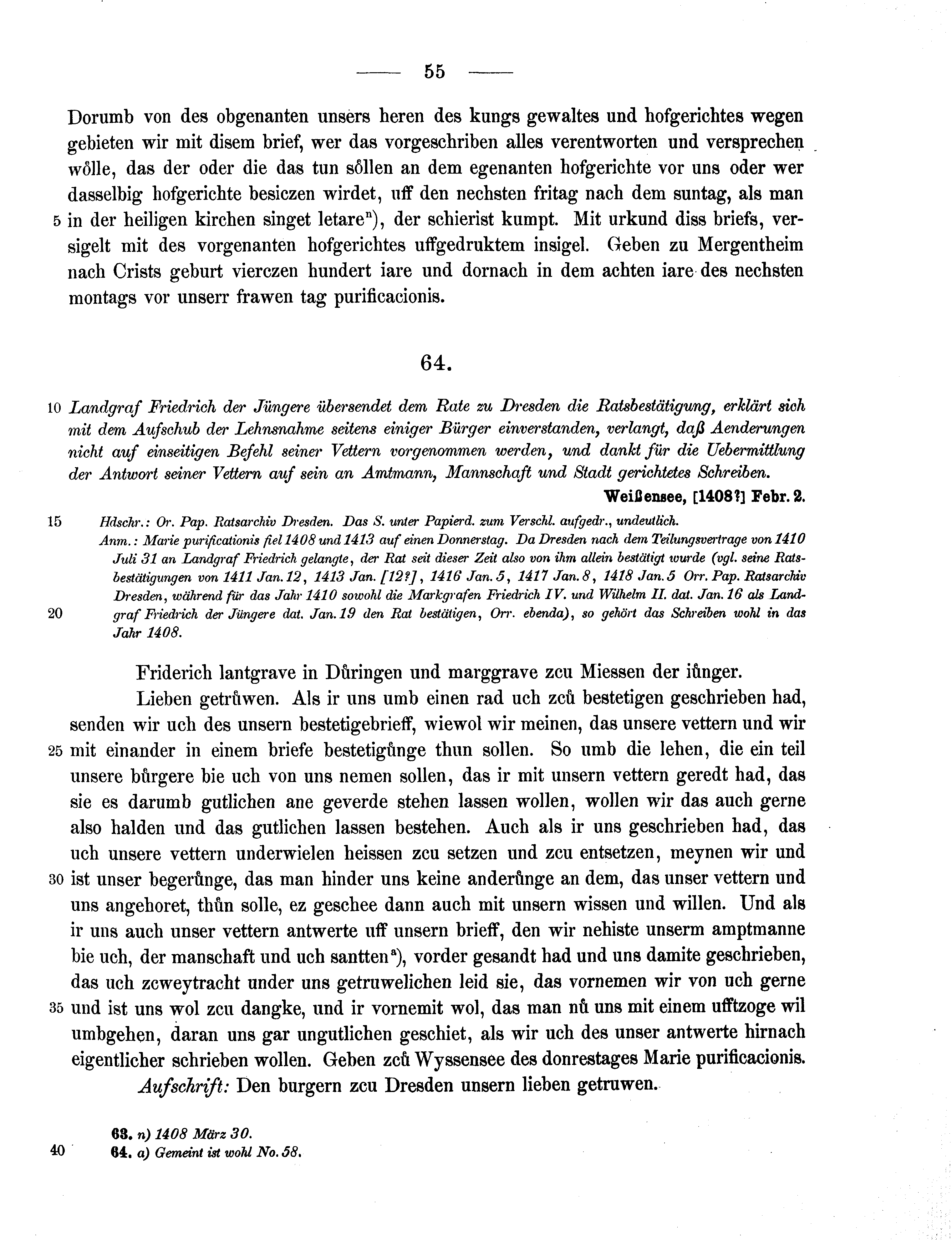 Historische Urkunde Seite 55 aus Band cds1b3