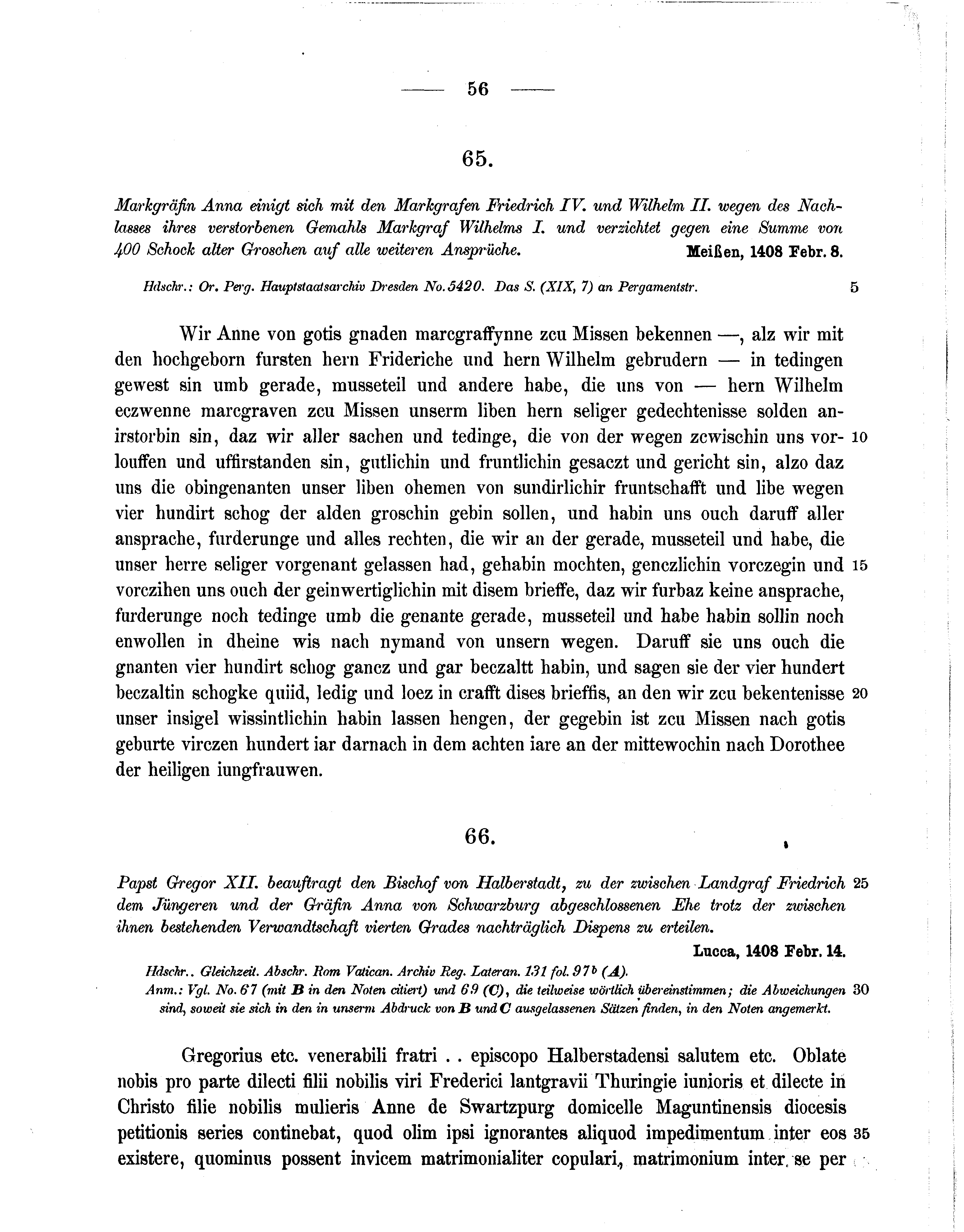 Historische Urkunde Seite 56 aus Band cds1b3