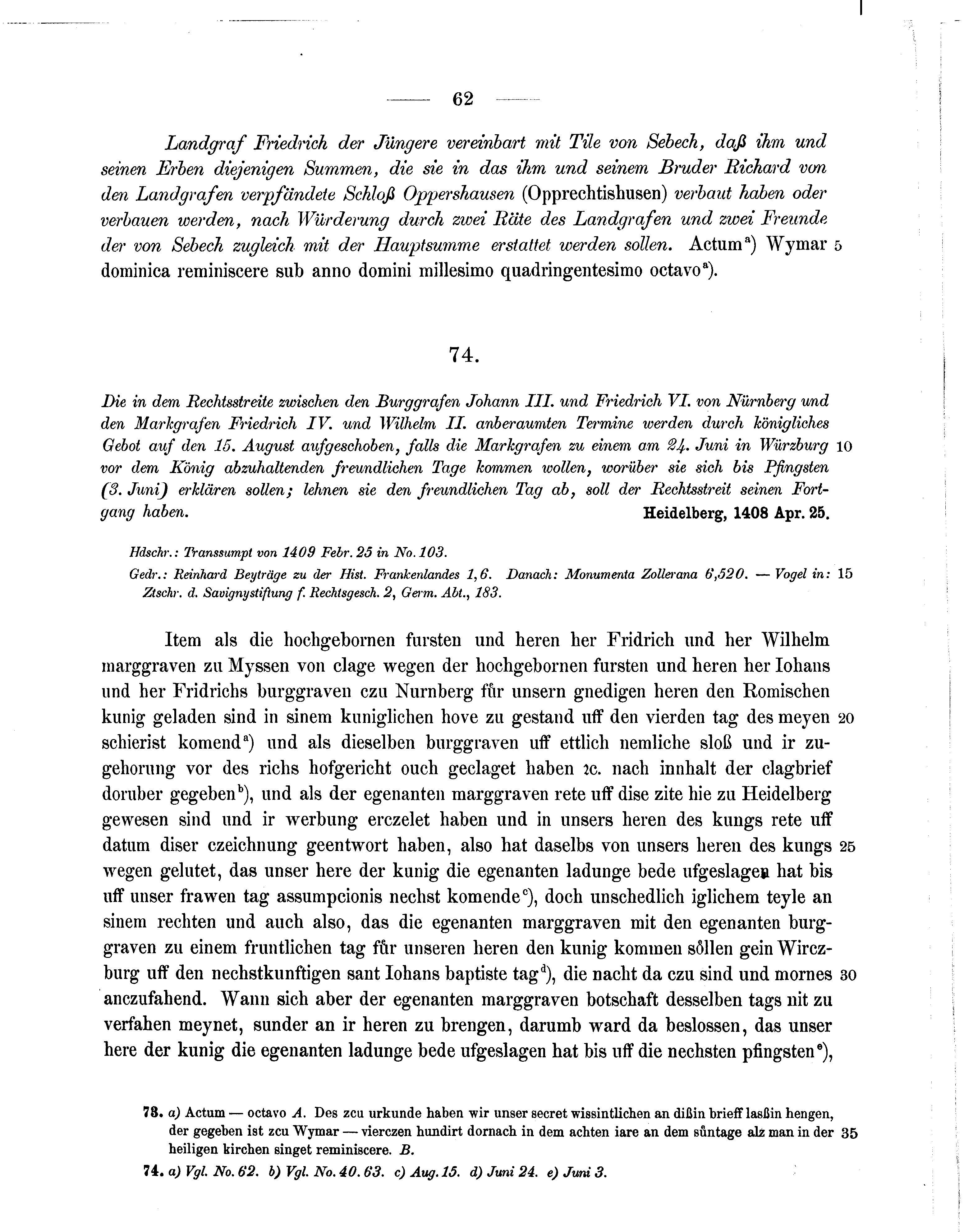 Historische Urkunde Seite 62 aus Band cds1b3