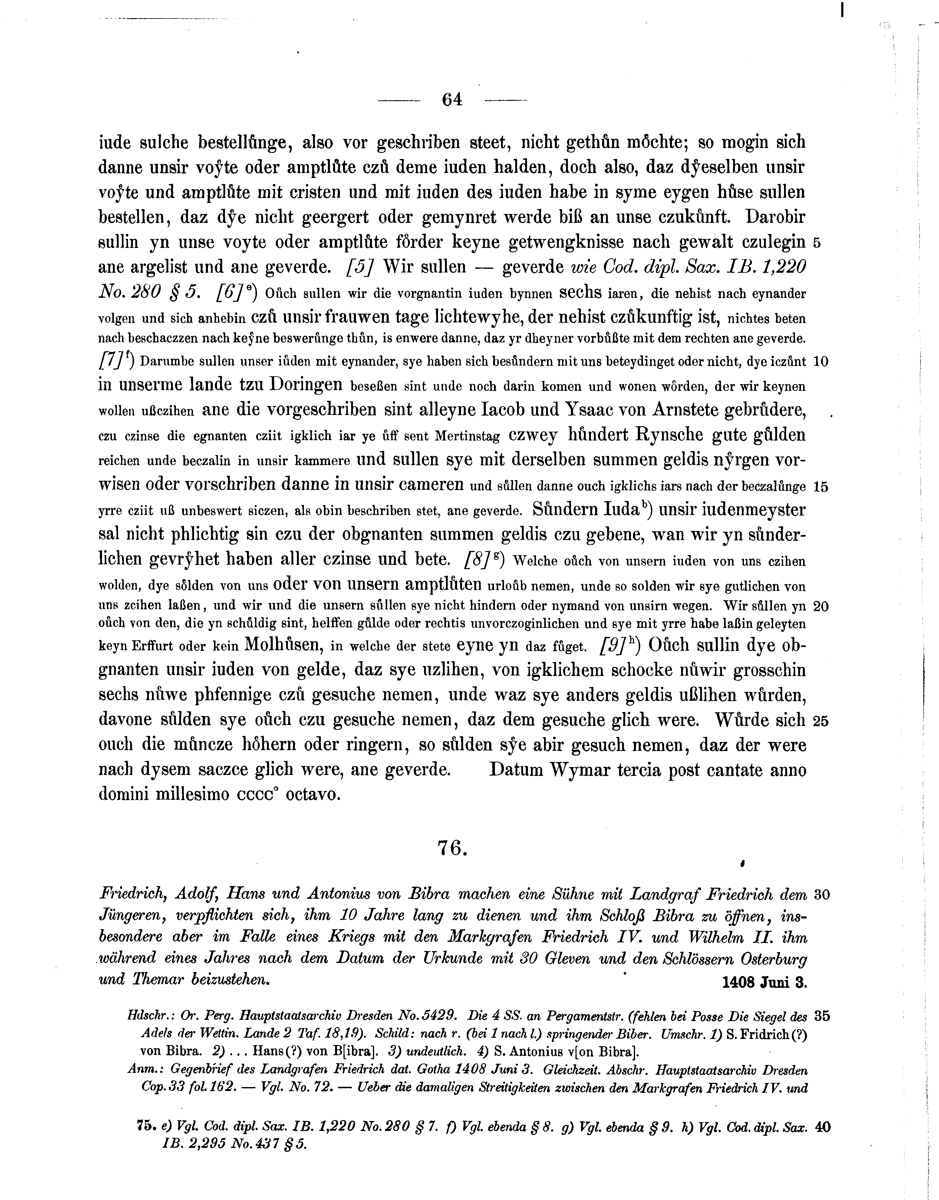 Historische Urkunde Seite 64 aus Band cds1b3