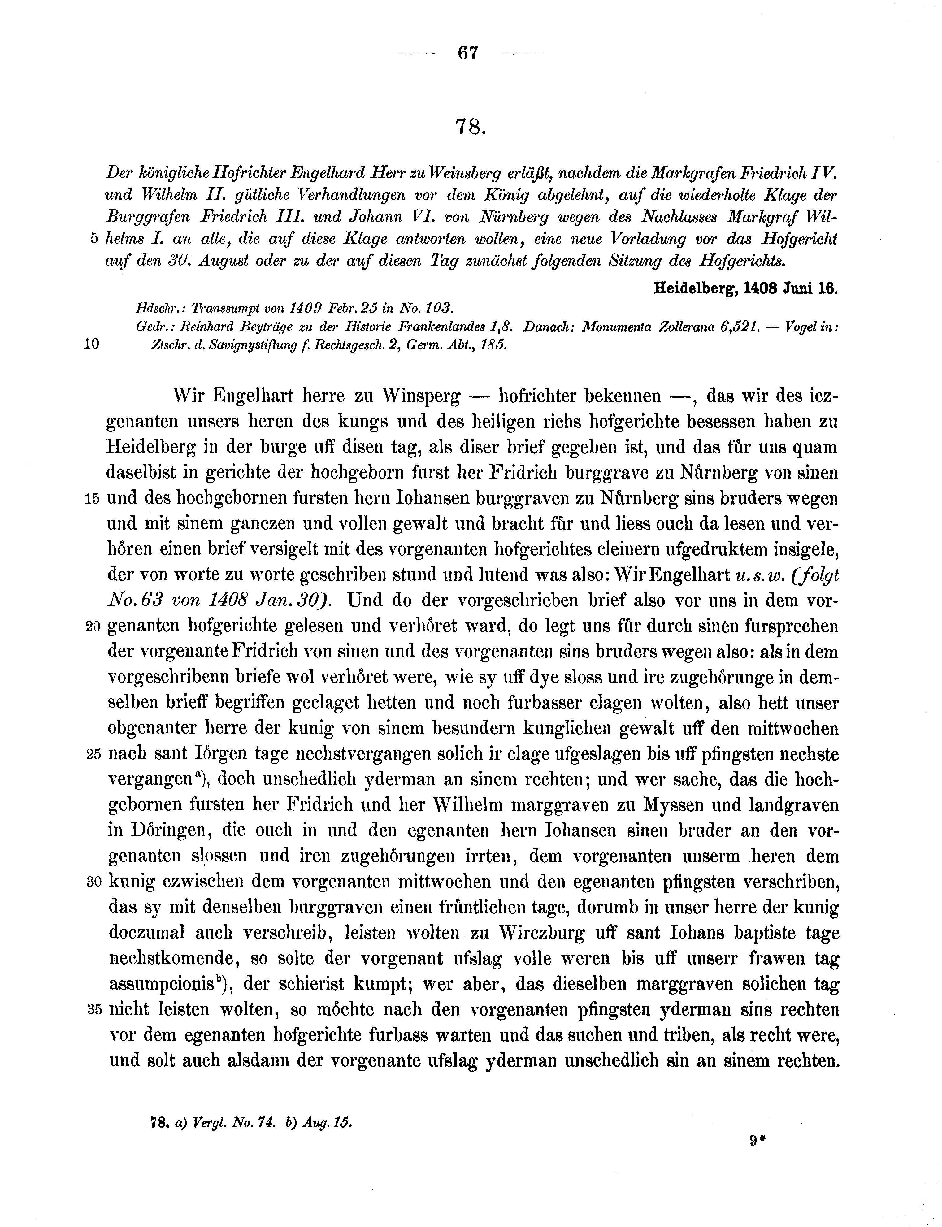 Historische Urkunde Seite 67 aus Band cds1b3