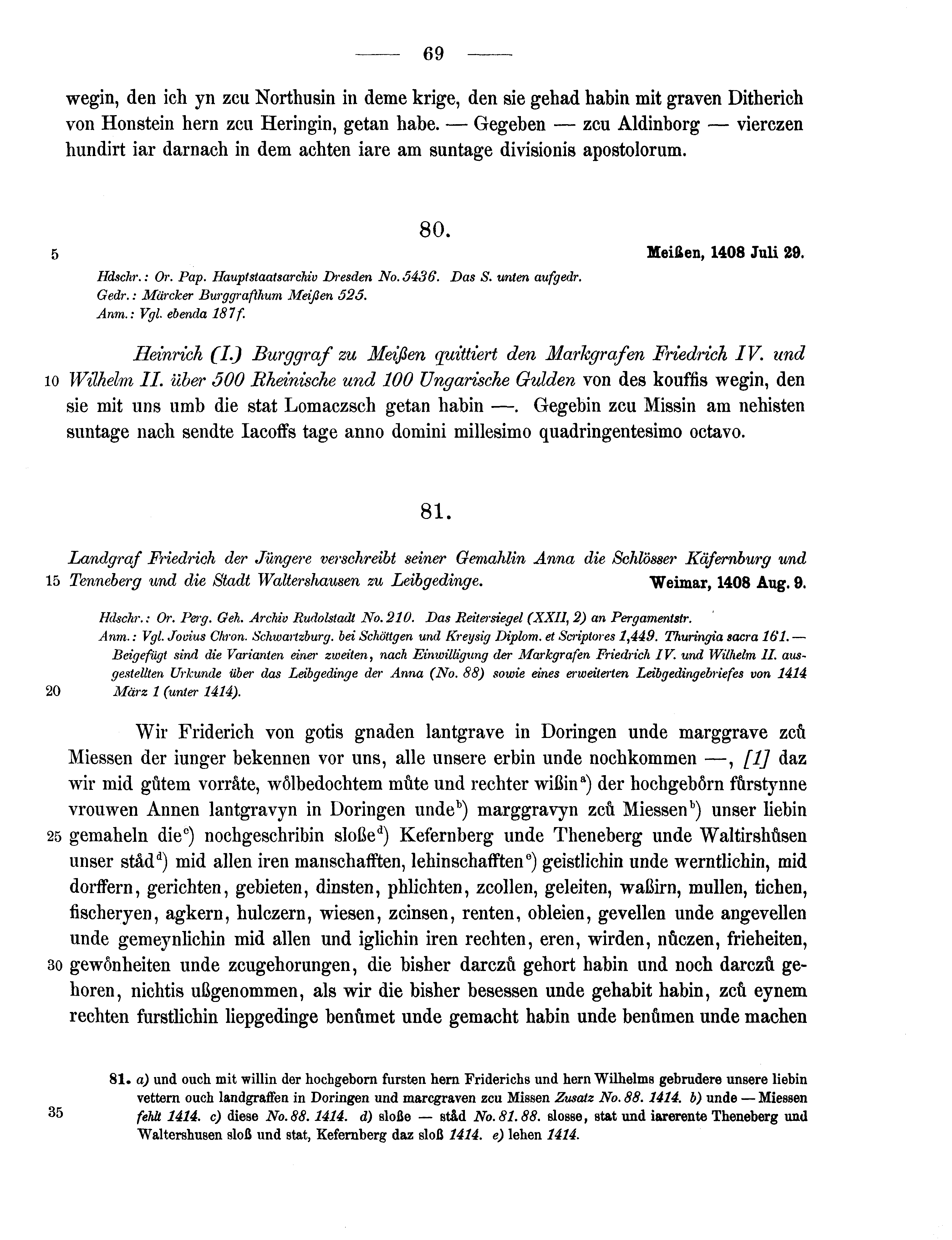 Historische Urkunde Seite 69 aus Band cds1b3
