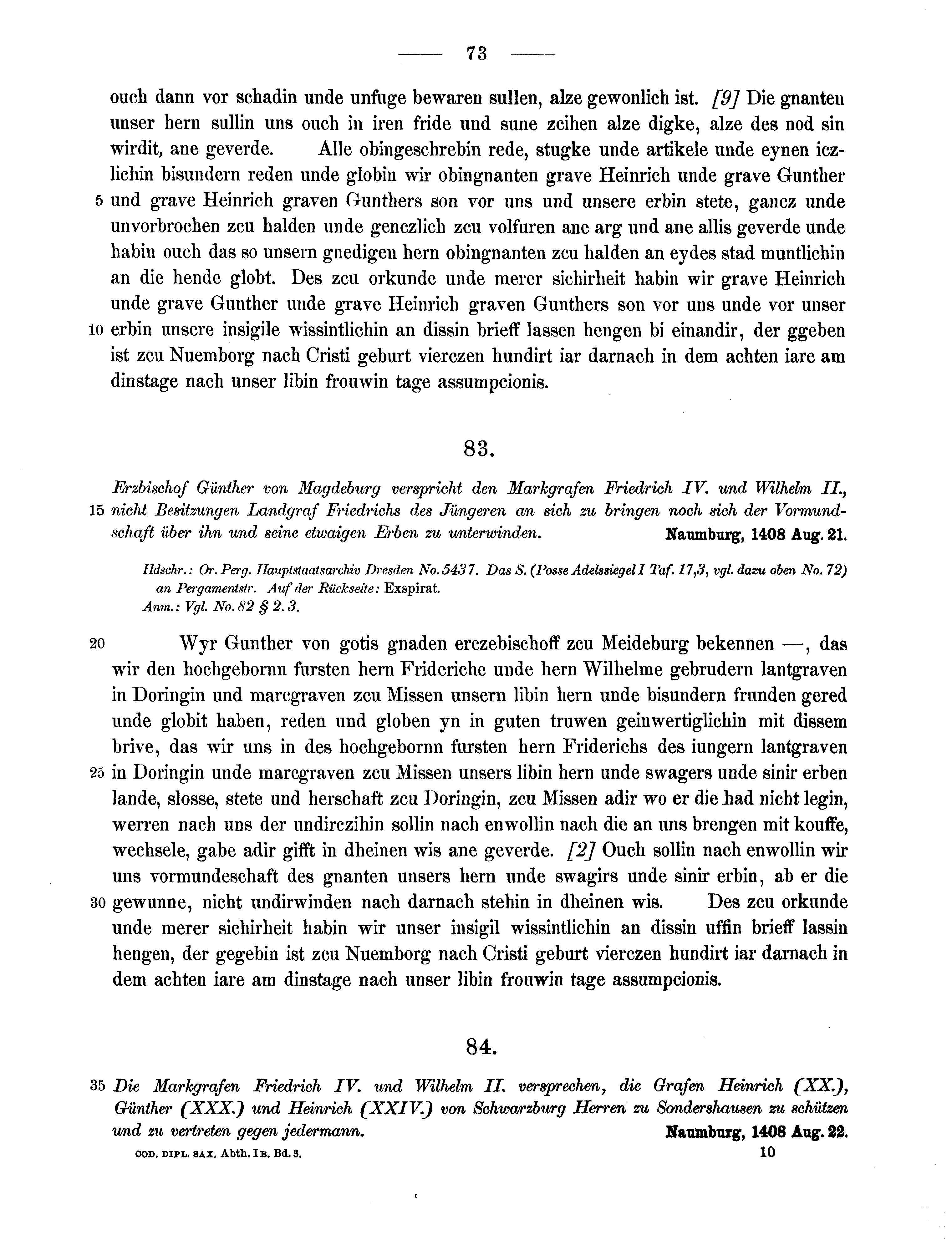 Historische Urkunde Seite 73 aus Band cds1b3