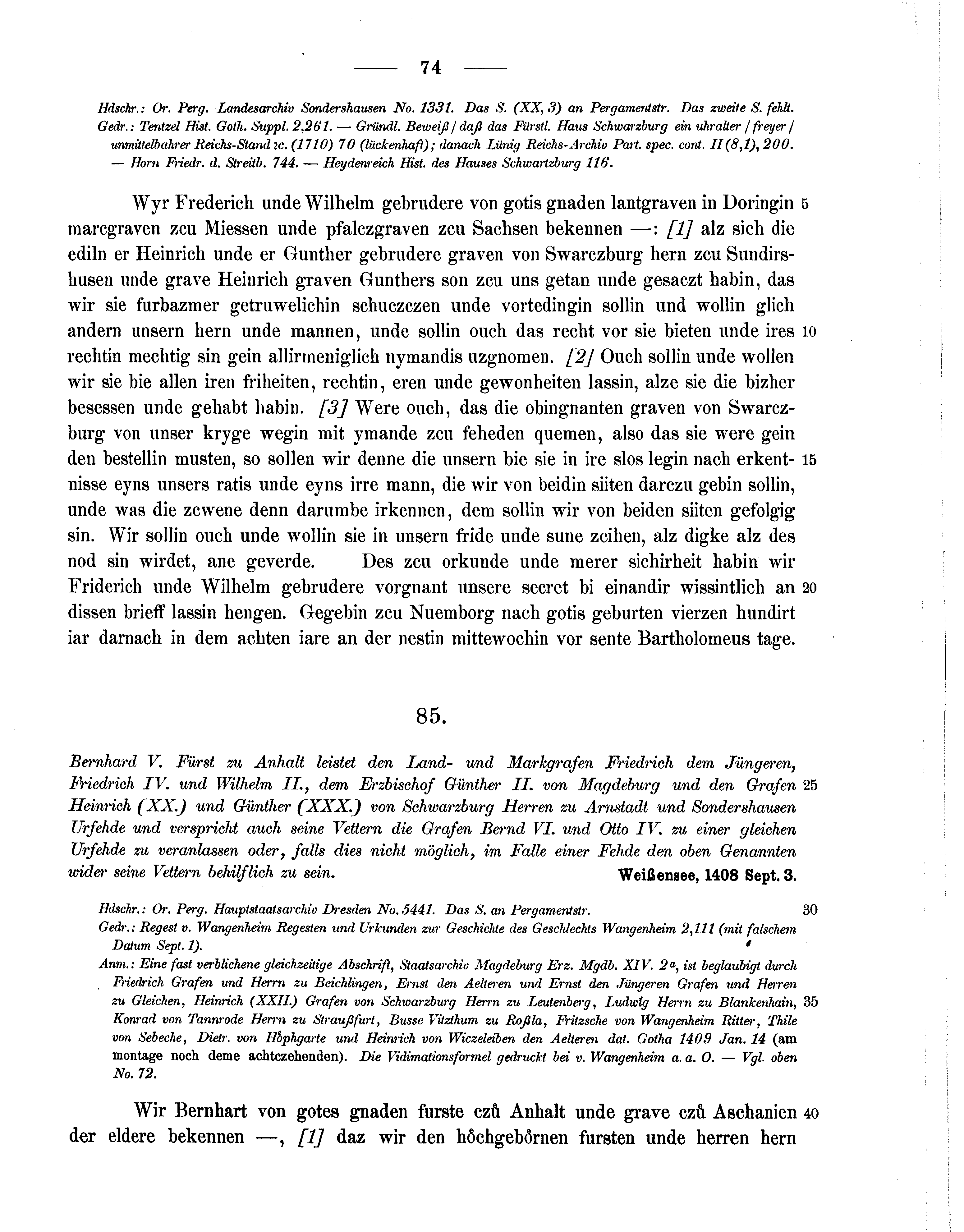 Historische Urkunde Seite 74 aus Band cds1b3