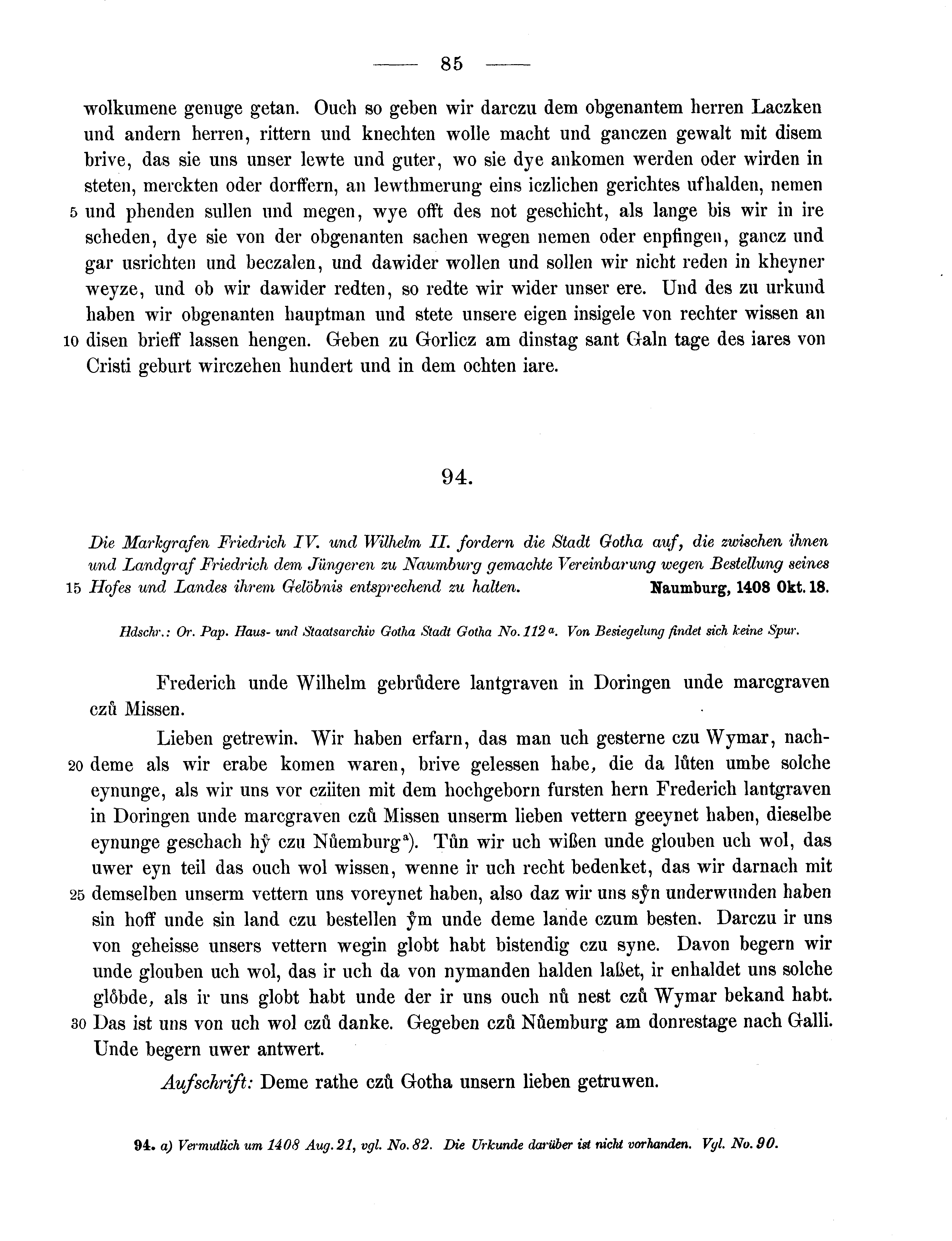 Historische Urkunde Seite 85 aus Band cds1b3