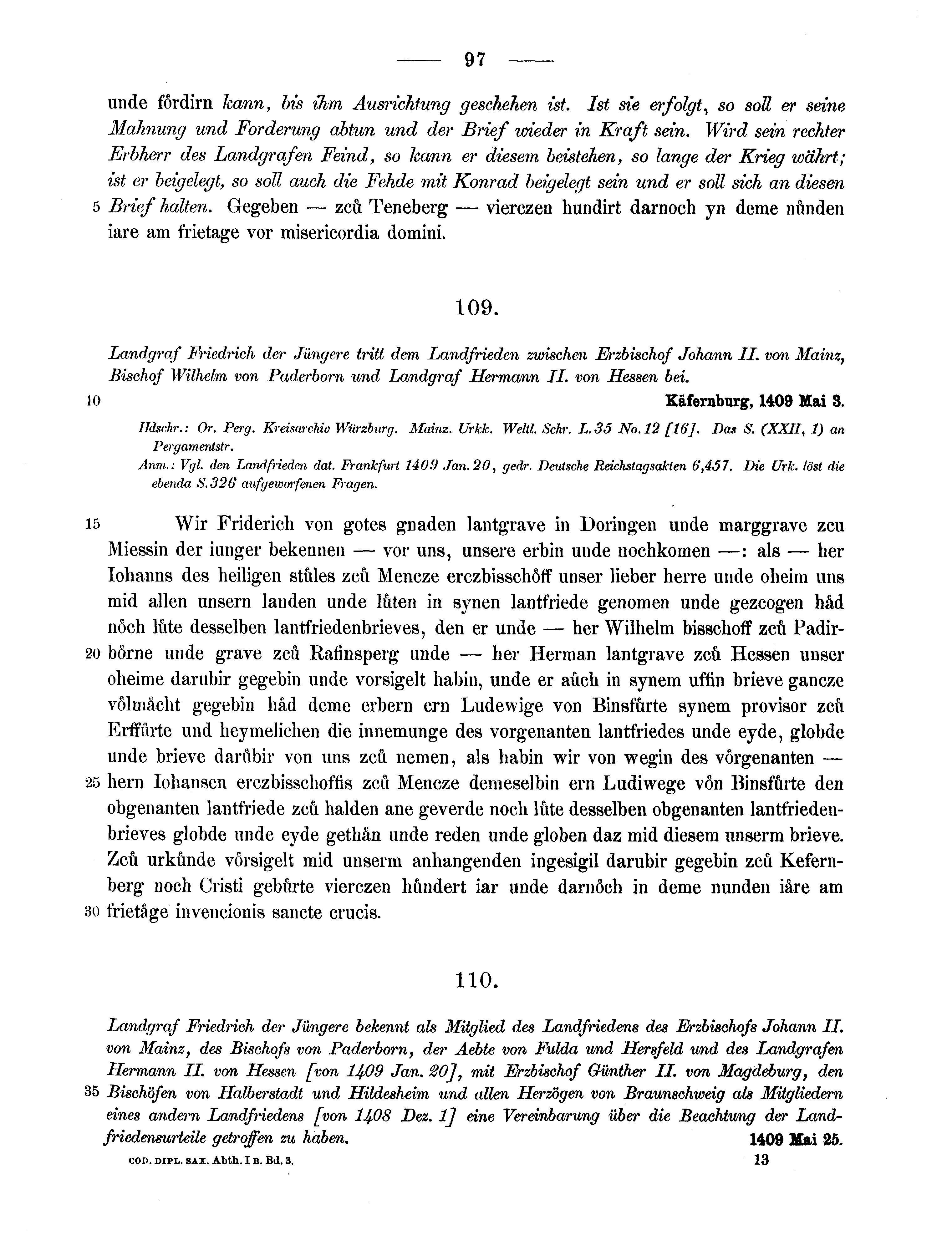 Historische Urkunde Seite 97 aus Band cds1b3