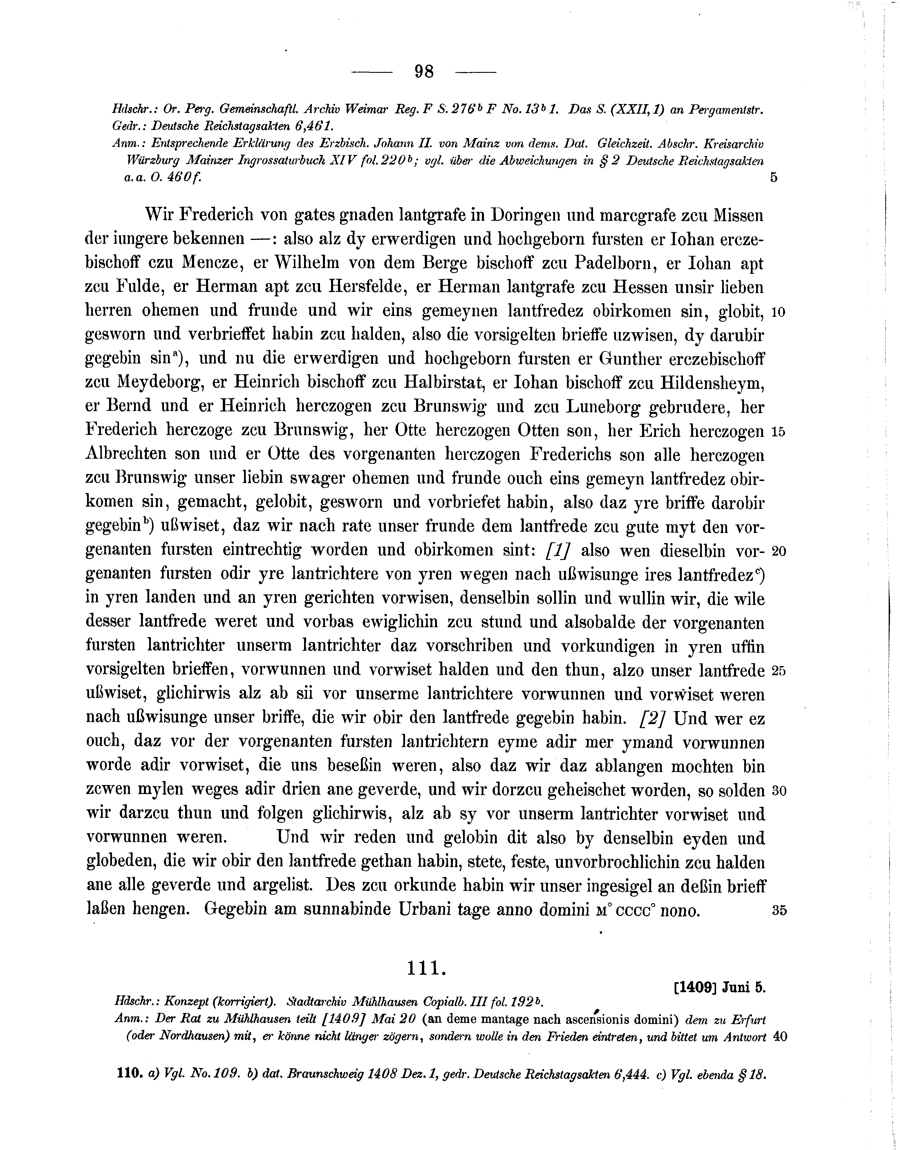 Historische Urkunde Seite 98 aus Band cds1b3