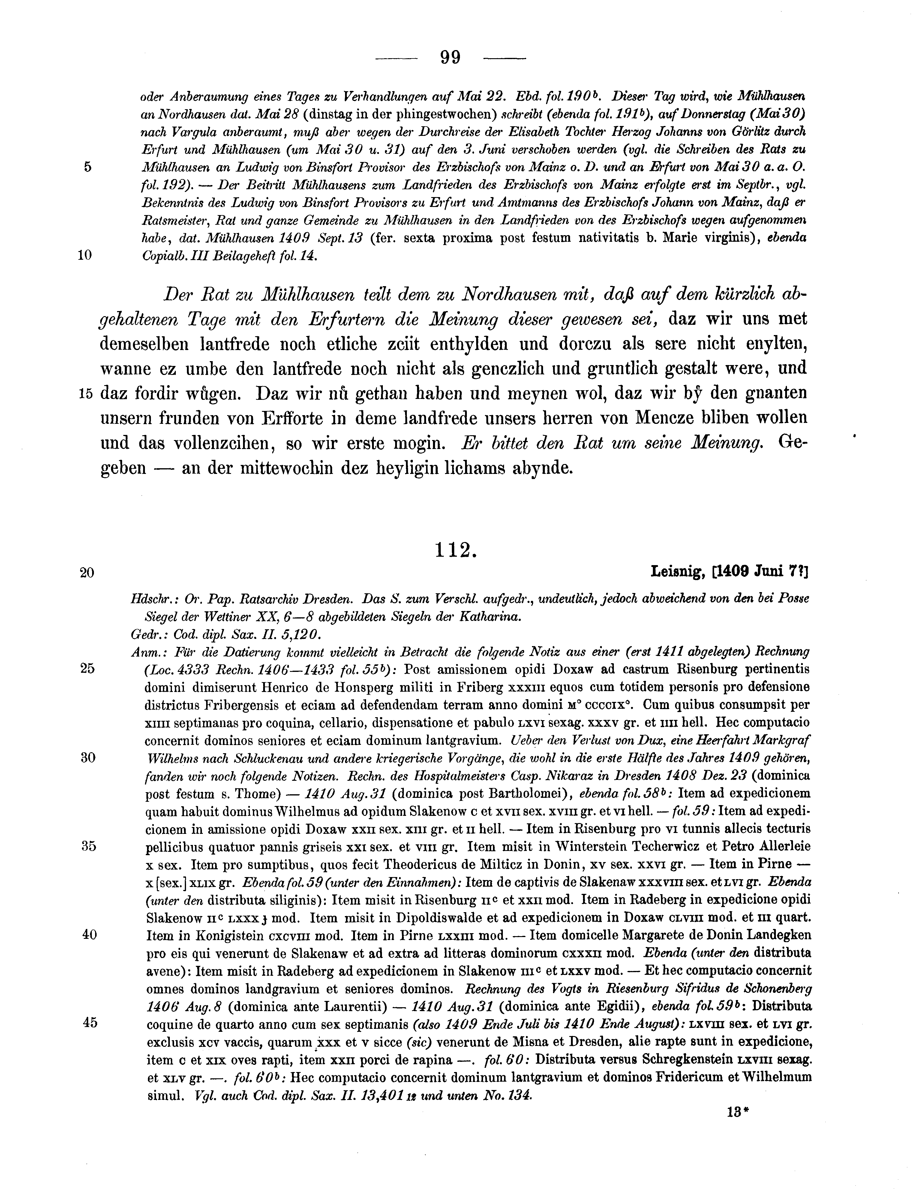 Historische Urkunde Seite 99 aus Band cds1b3