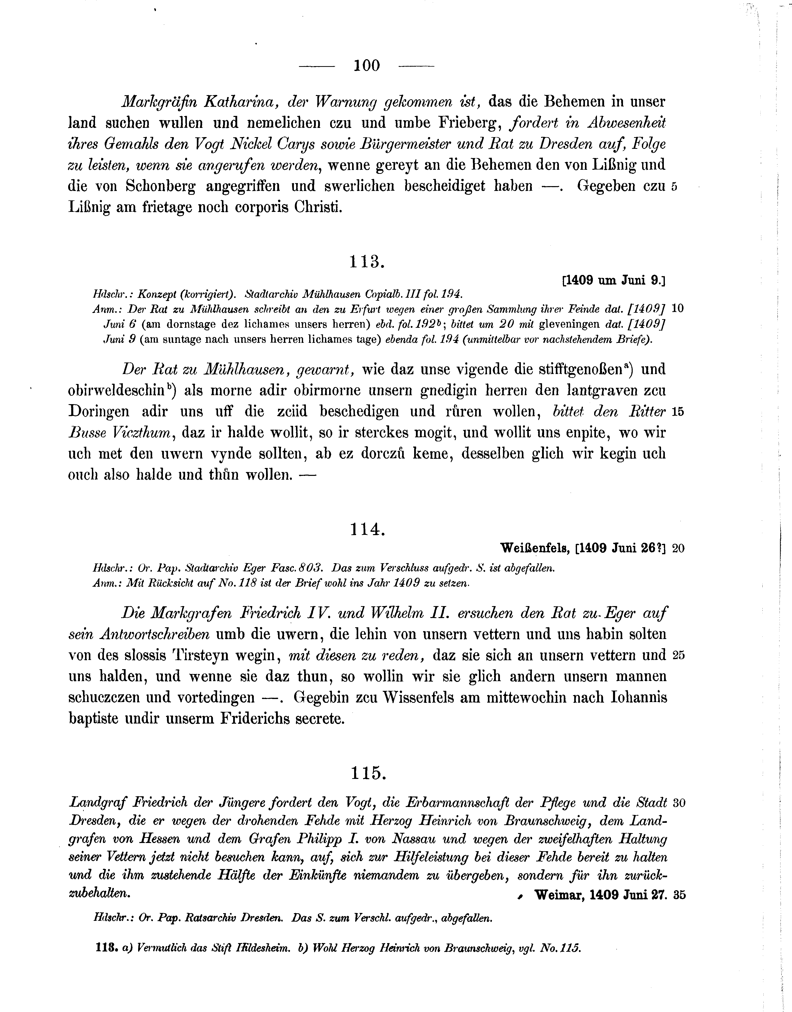 Historische Urkunde Seite 100 aus Band cds1b3