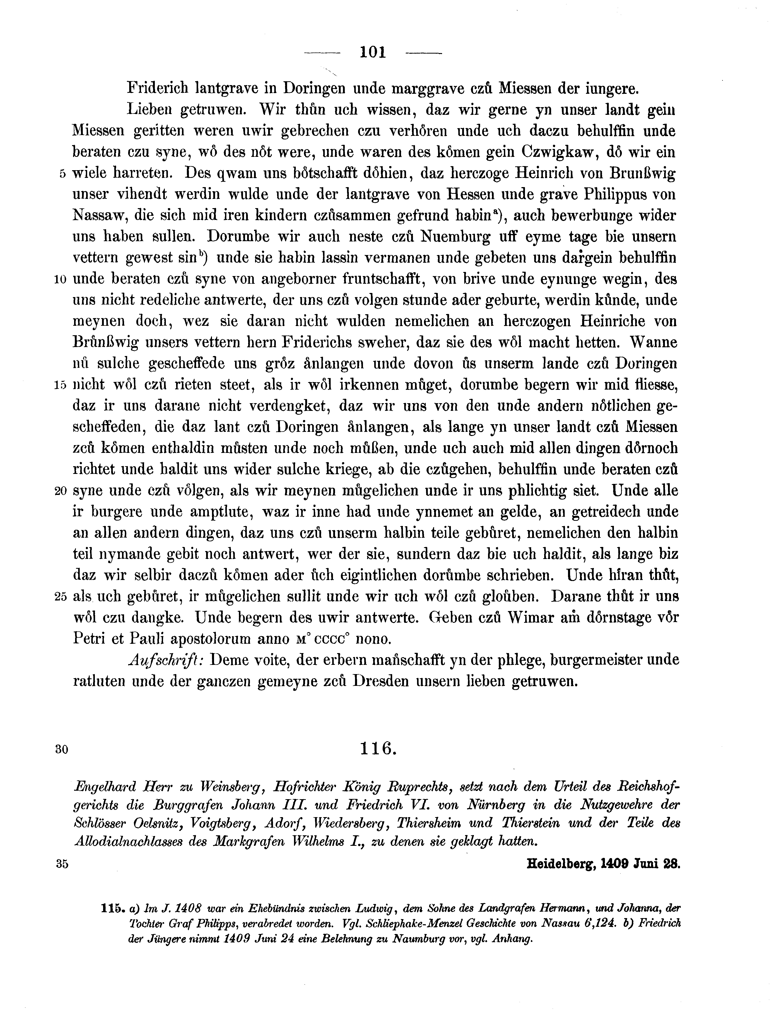 Historische Urkunde Seite 101 aus Band cds1b3