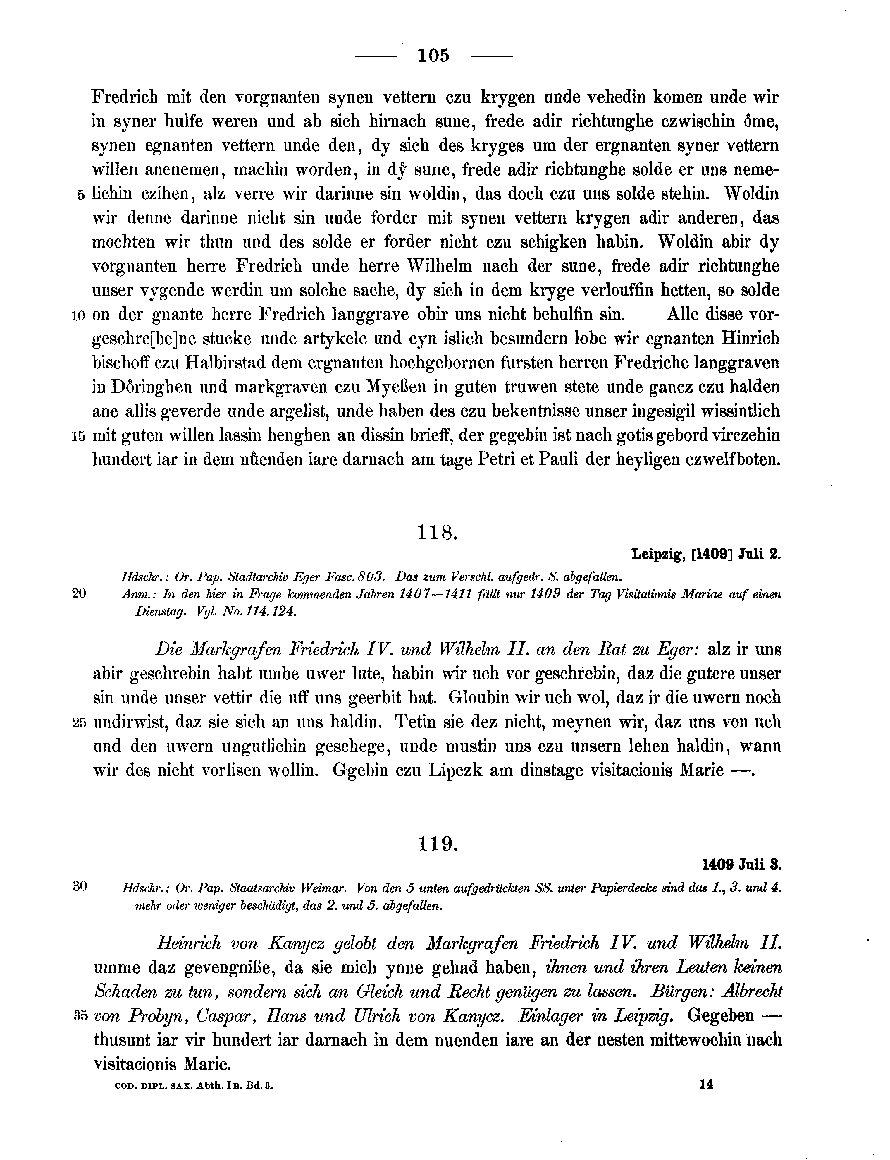 Historische Urkunde Seite 105 aus Band cds1b3