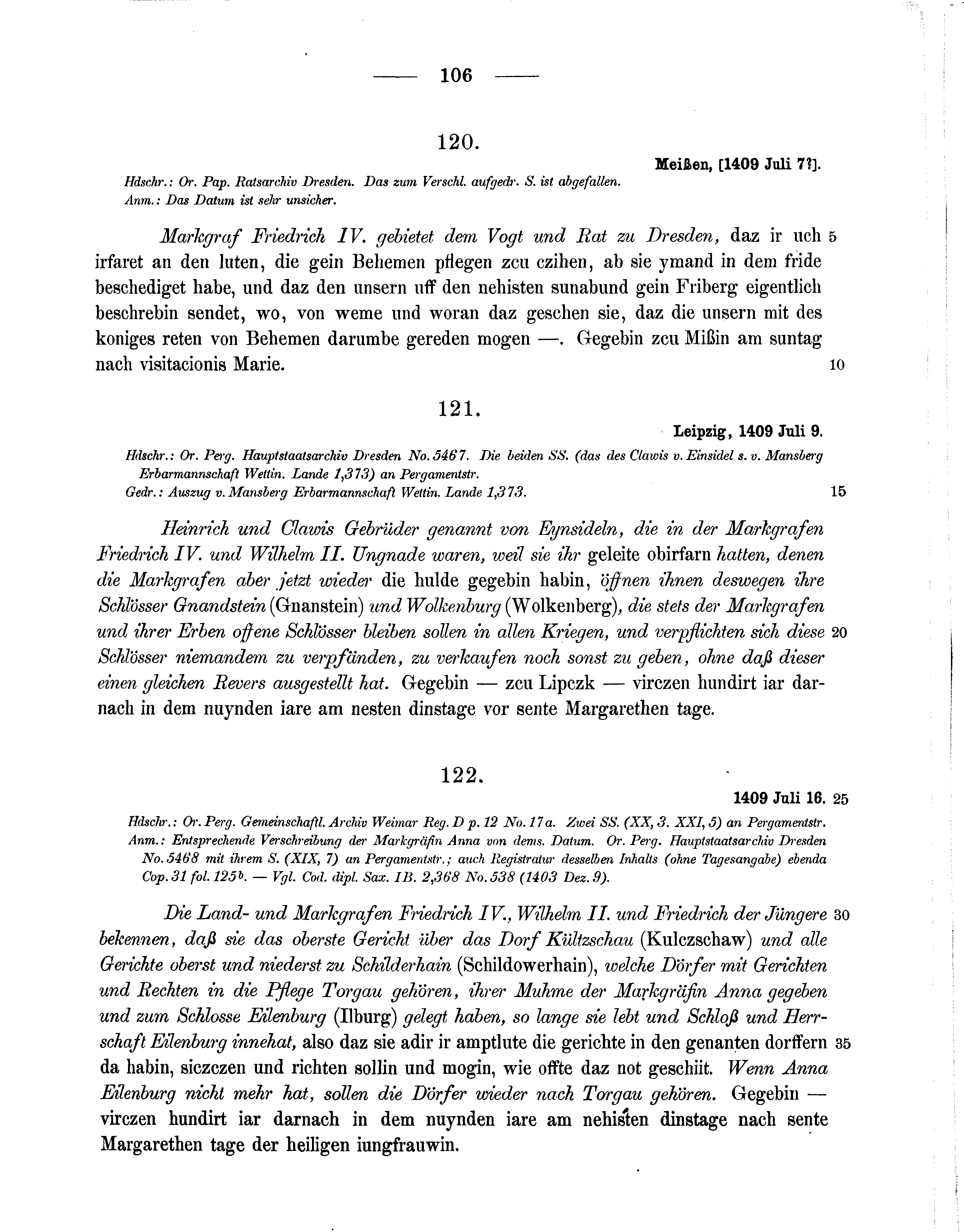 Historische Urkunde Seite 106 aus Band cds1b3