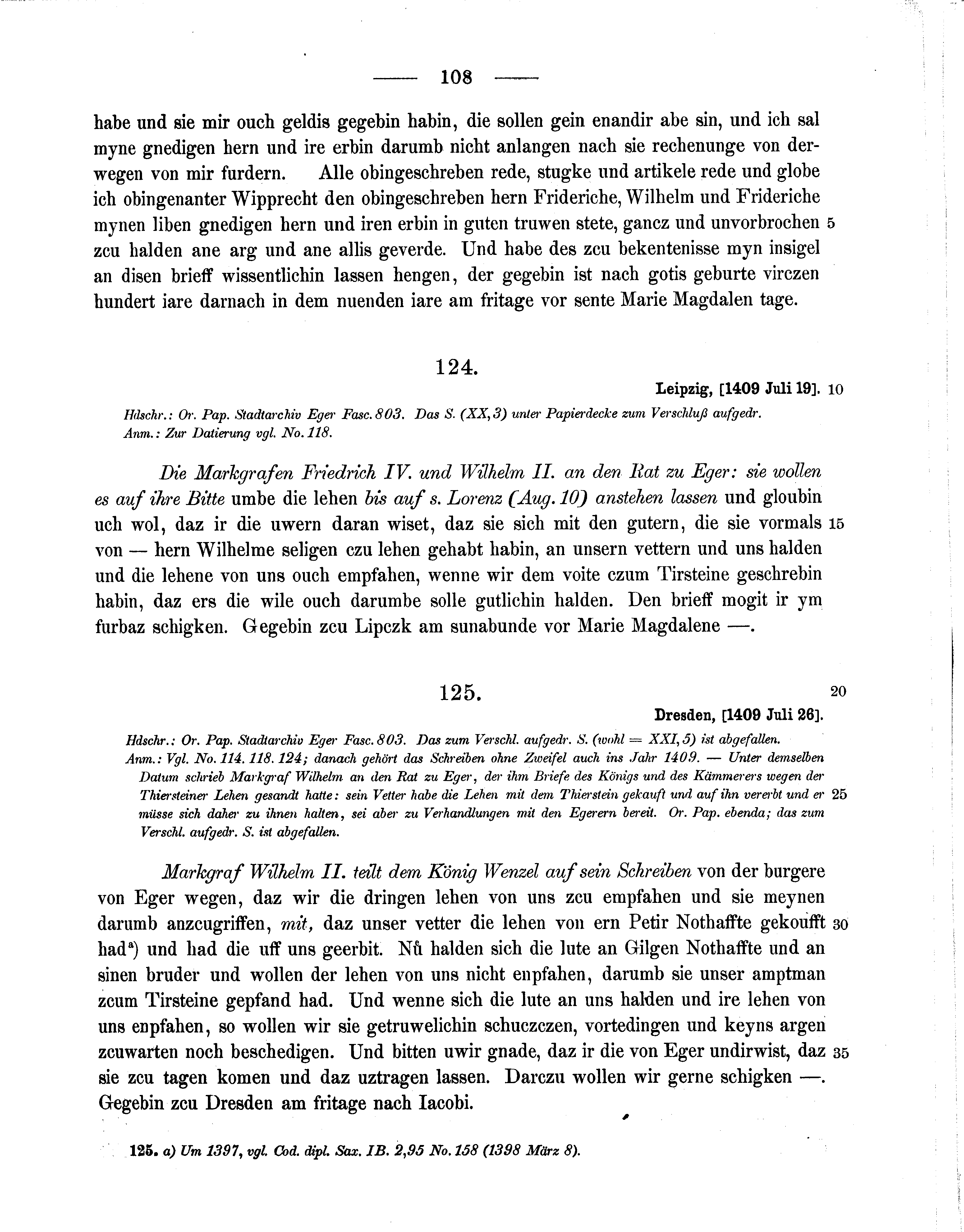 Historische Urkunde Seite 108 aus Band cds1b3