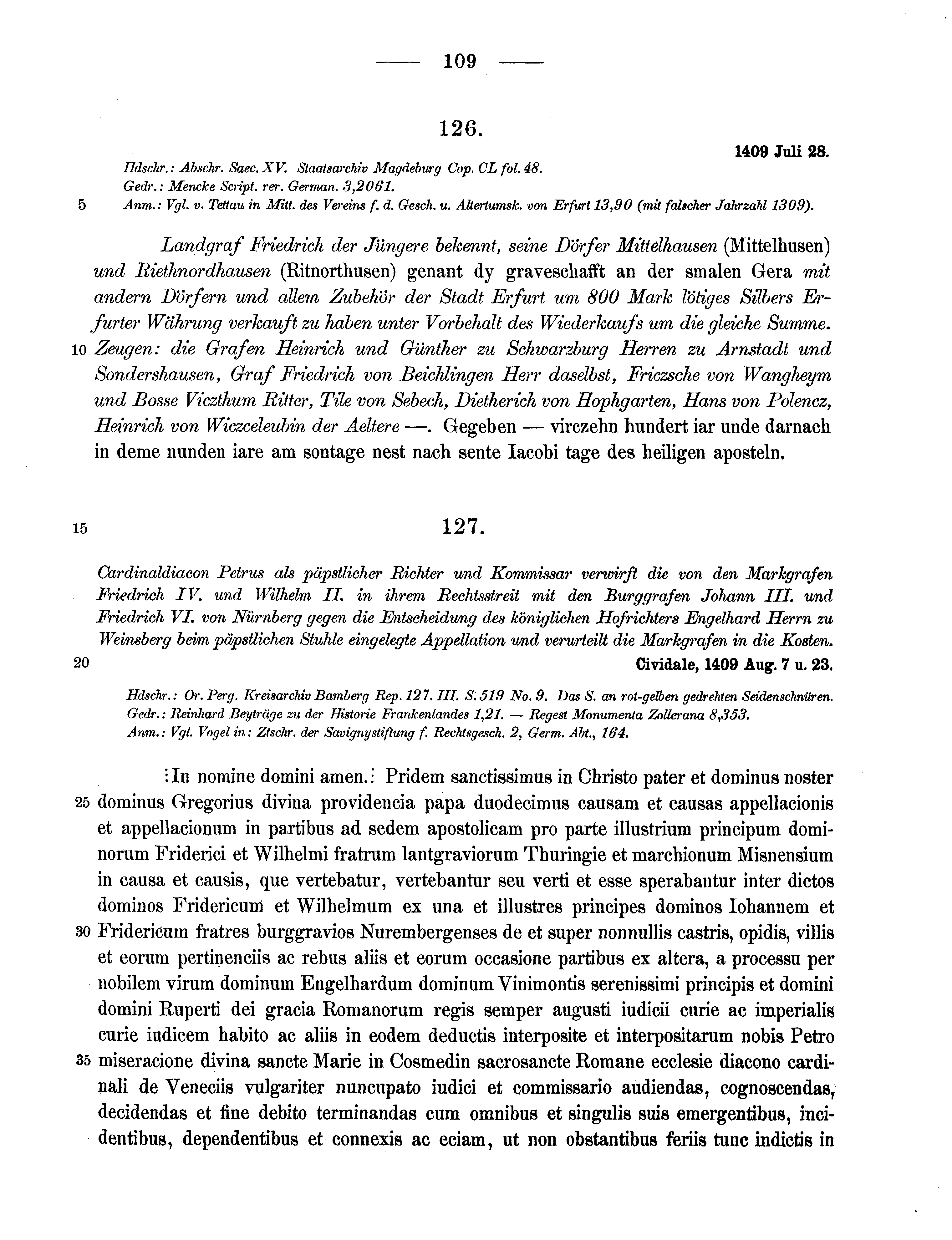 Historische Urkunde Seite 109 aus Band cds1b3