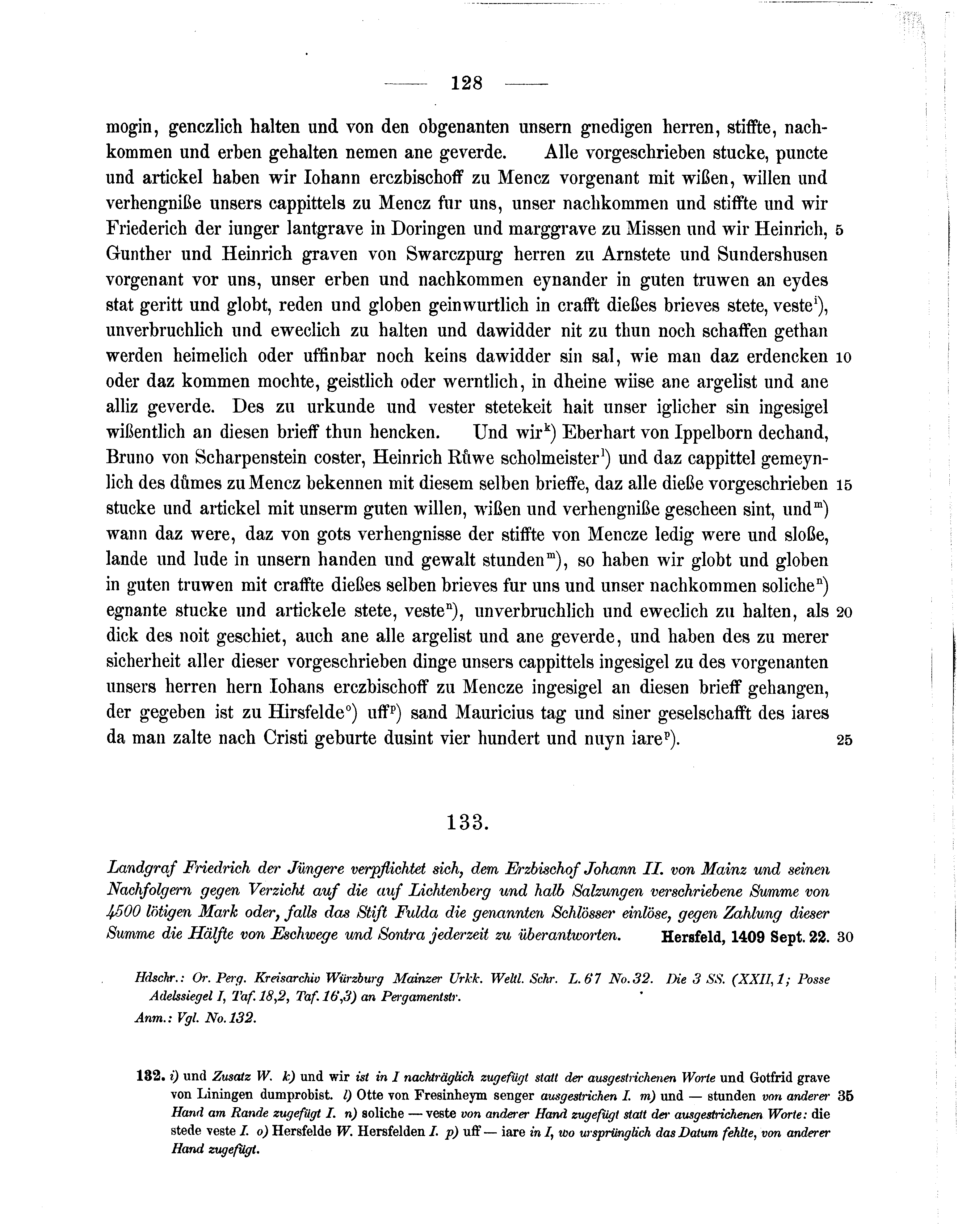 Historische Urkunde Seite 128 aus Band cds1b3