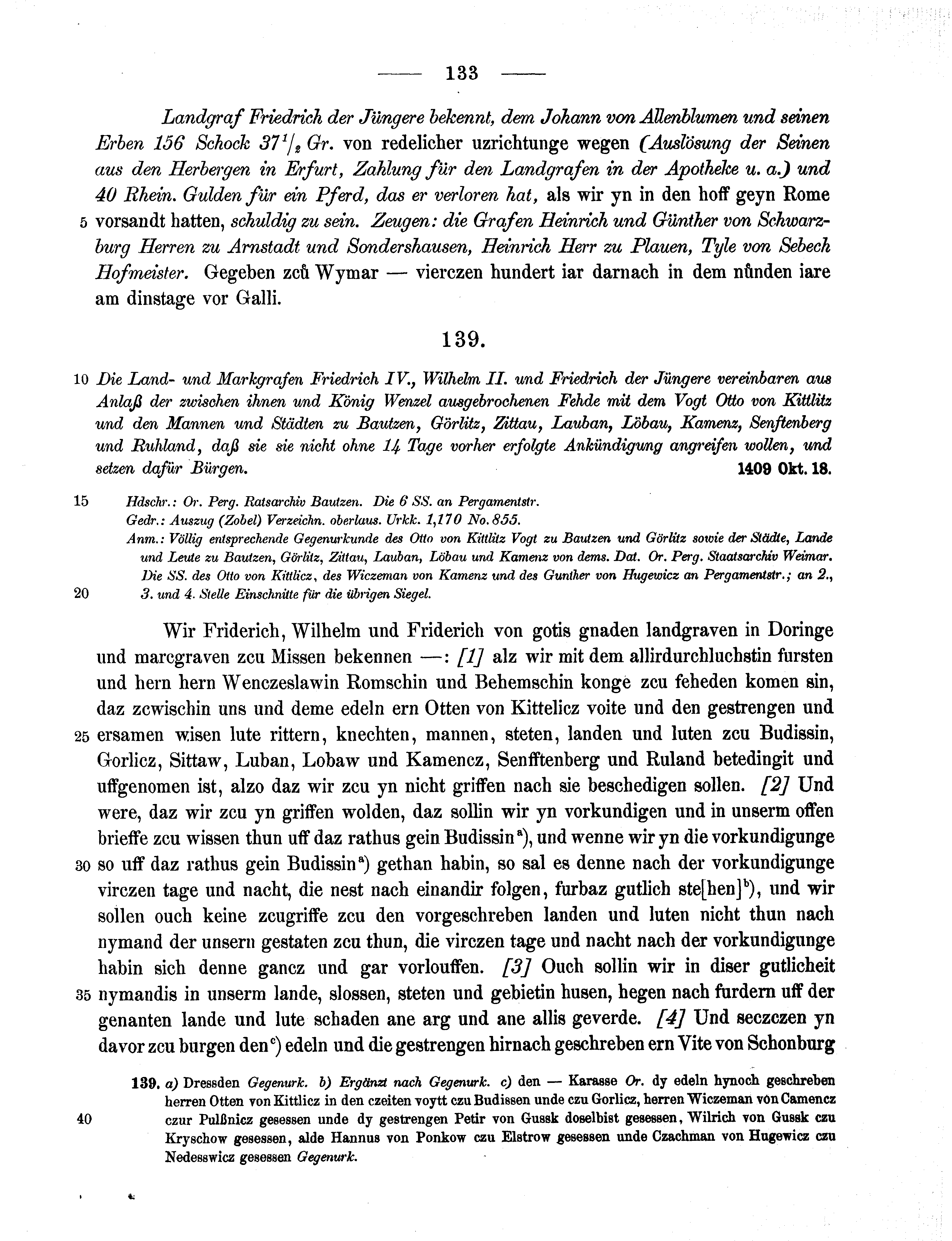 Historische Urkunde Seite 133 aus Band cds1b3