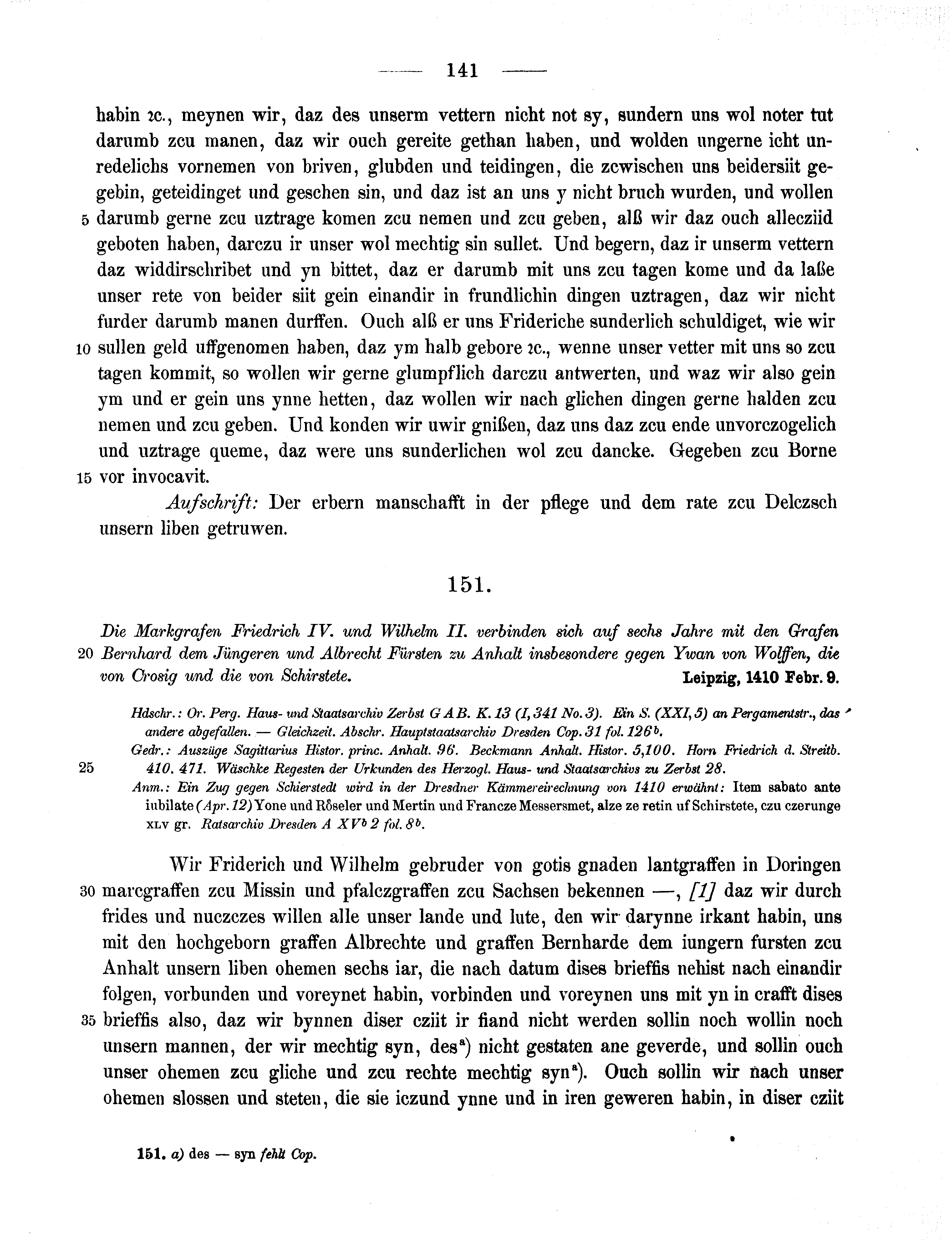 Historische Urkunde Seite 141 aus Band cds1b3