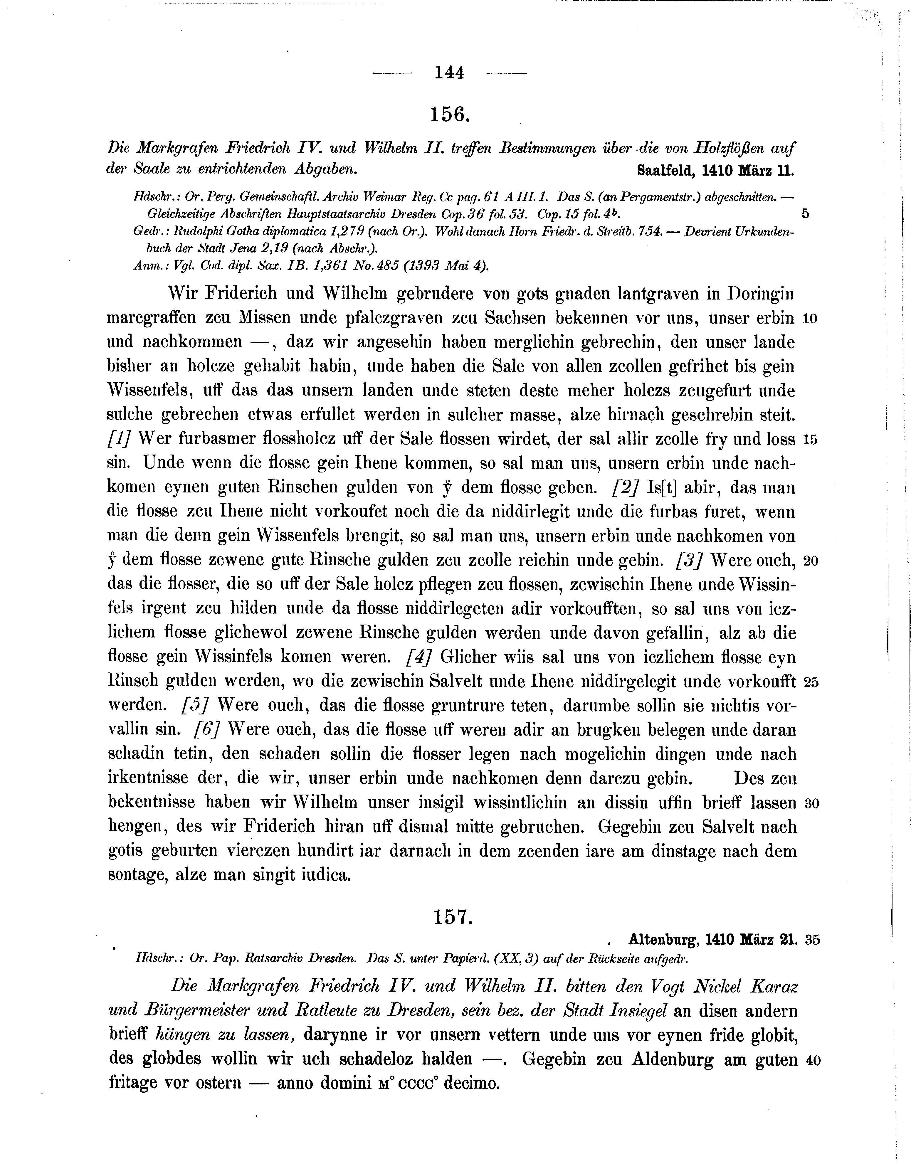 Historische Urkunde Seite 144 aus Band cds1b3