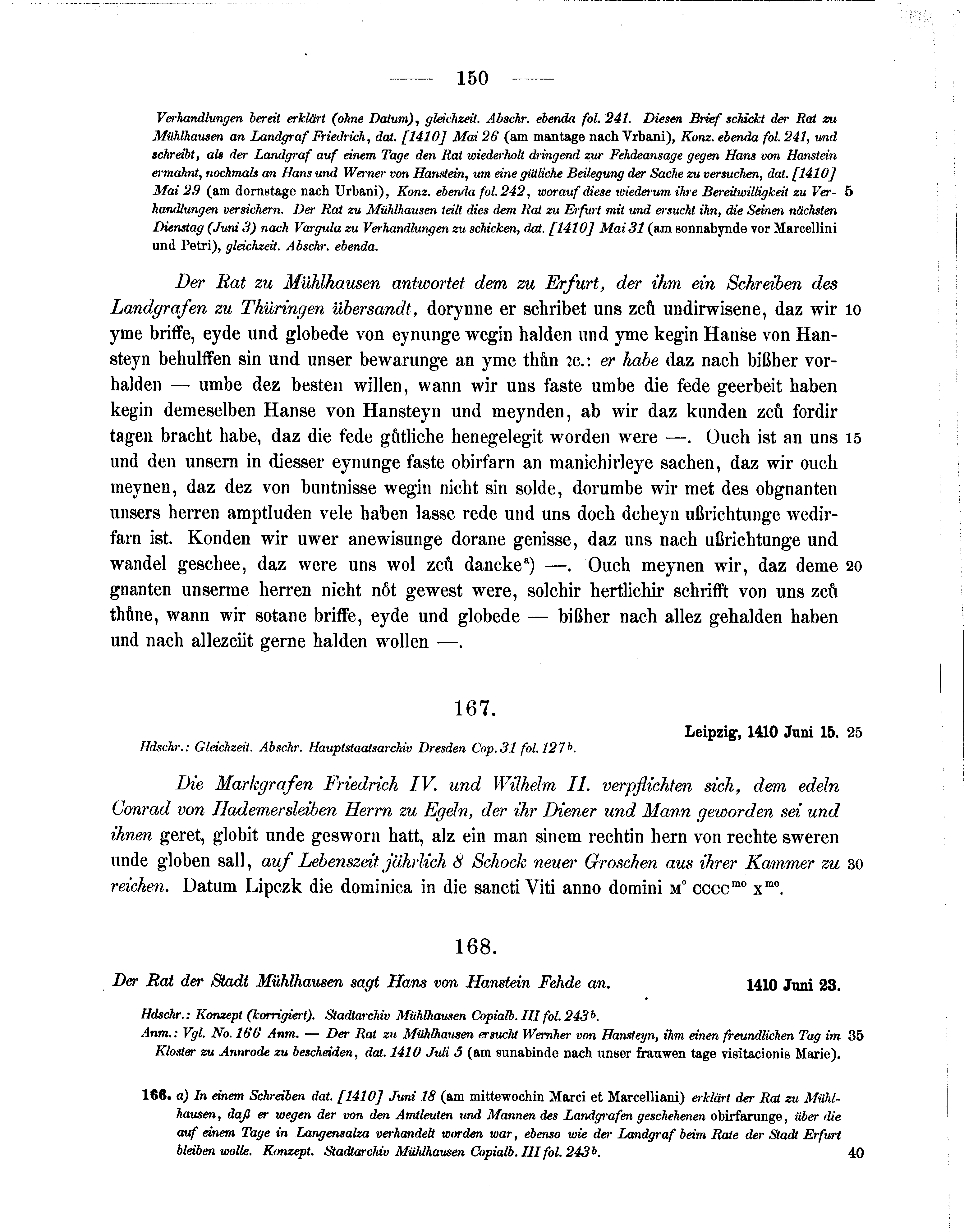 Historische Urkunde Seite 150 aus Band cds1b3