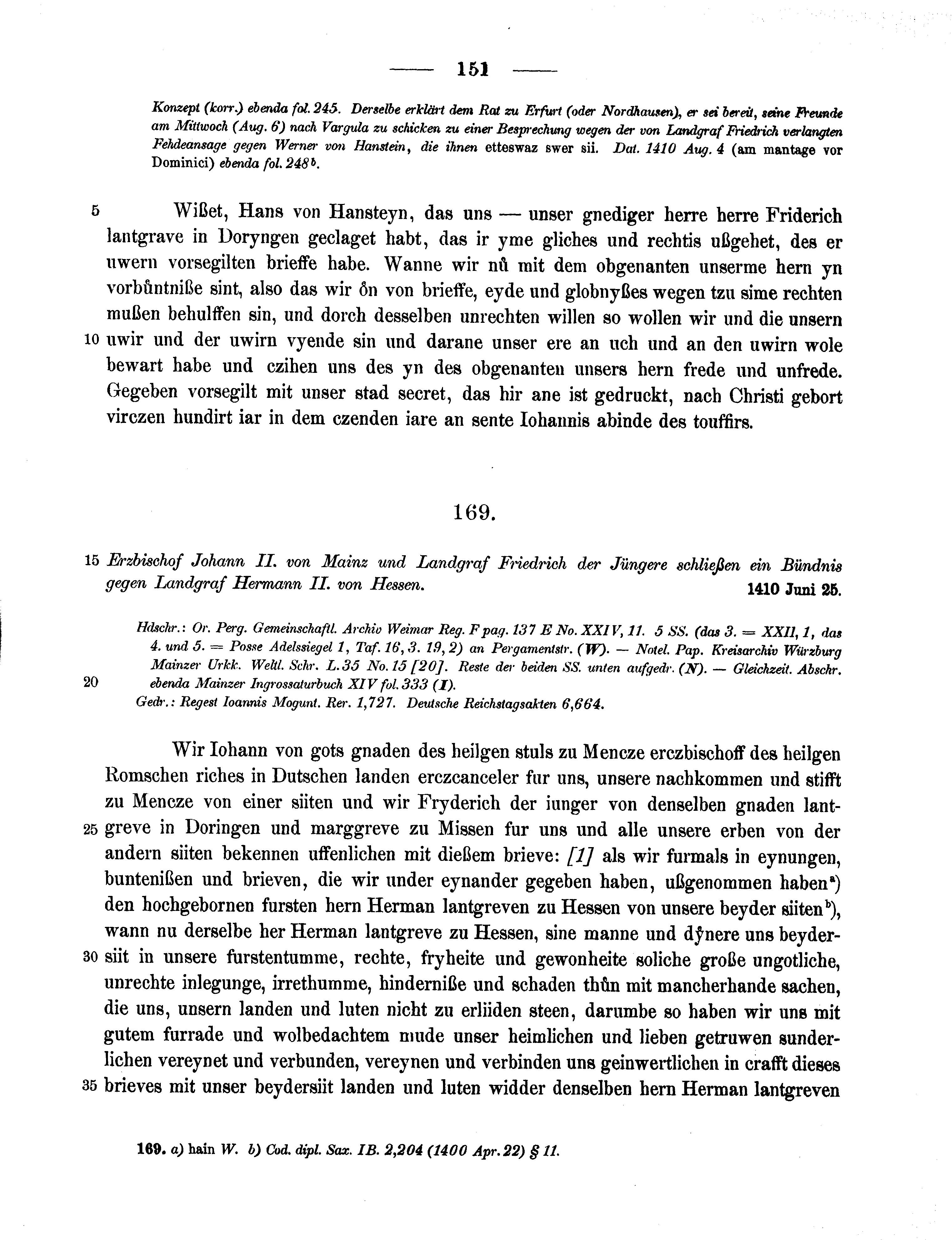 Historische Urkunde Seite 151 aus Band cds1b3