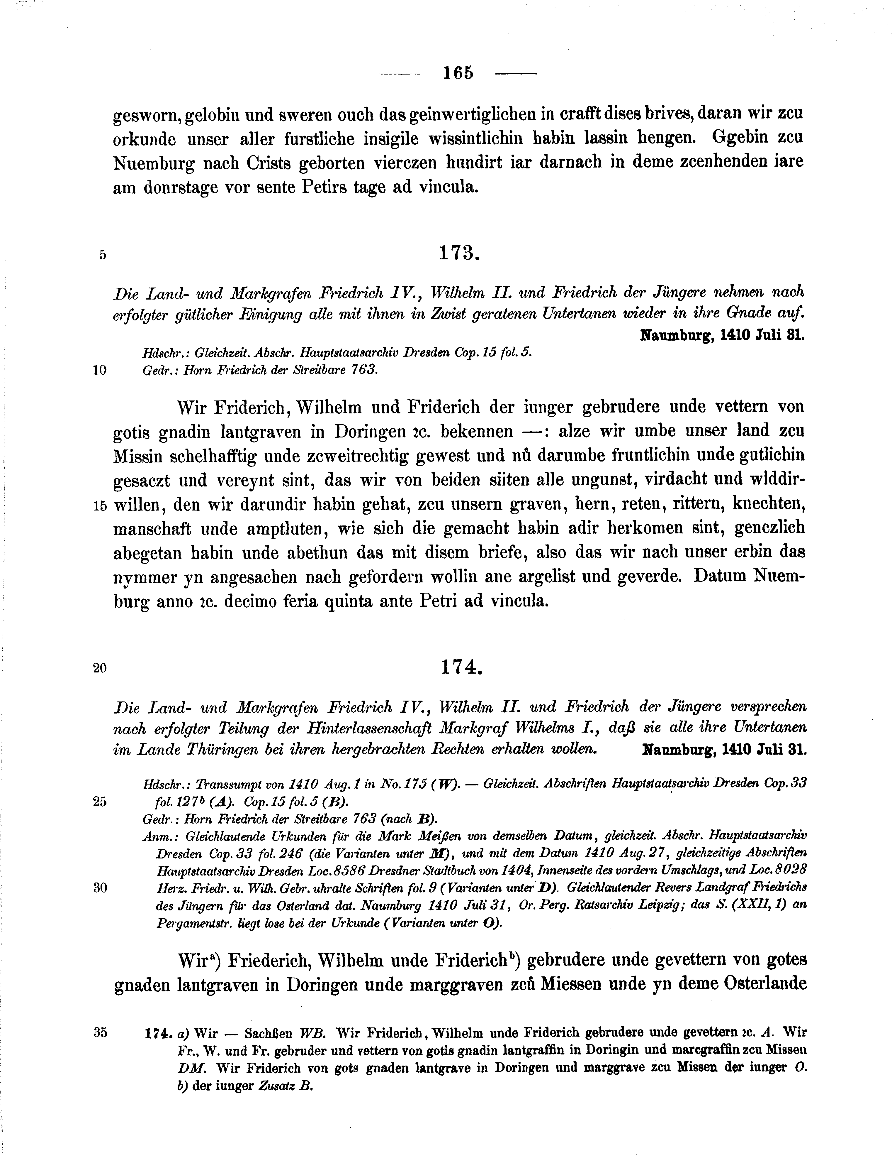 Historische Urkunde Seite 165 aus Band cds1b3