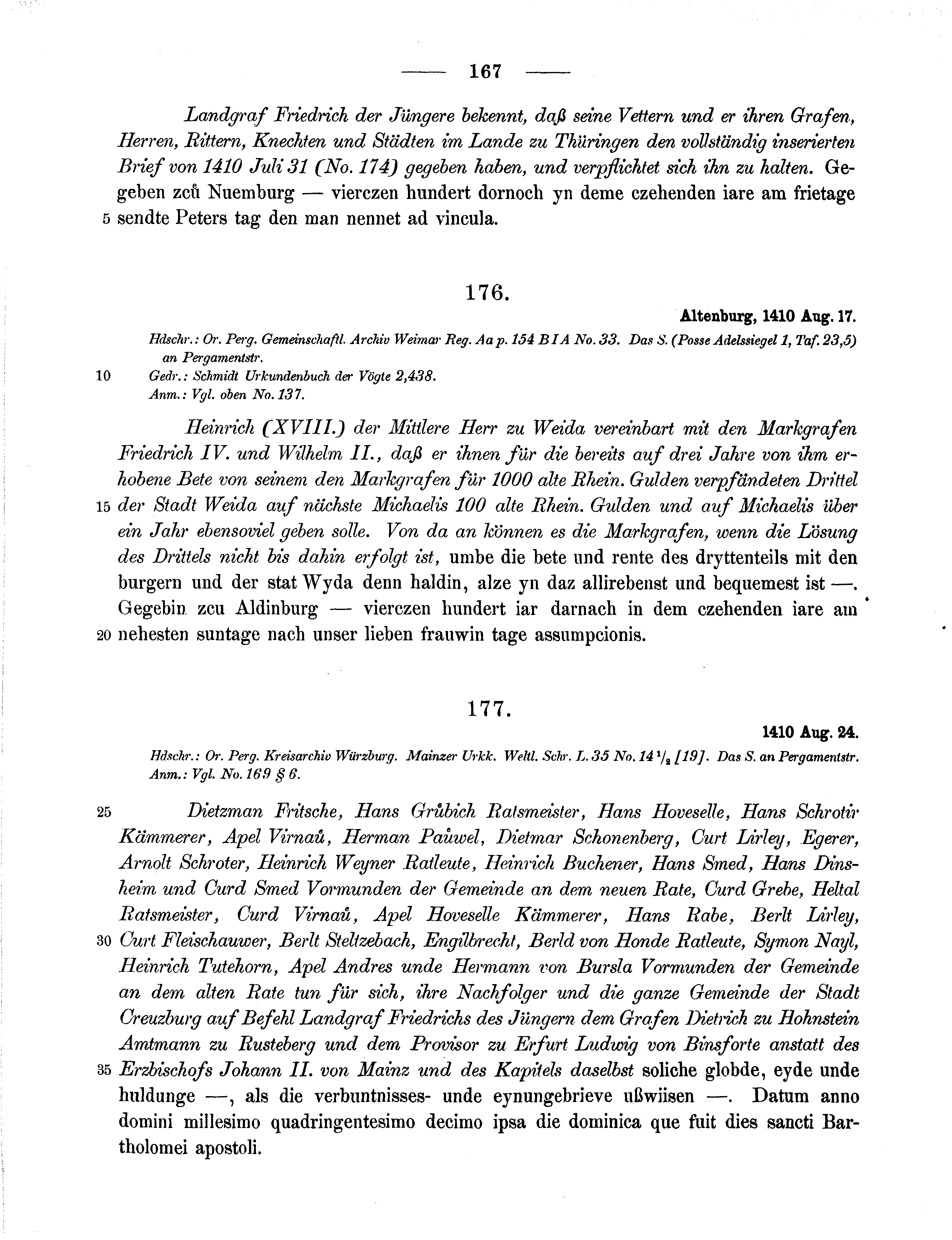 Historische Urkunde Seite 167 aus Band cds1b3