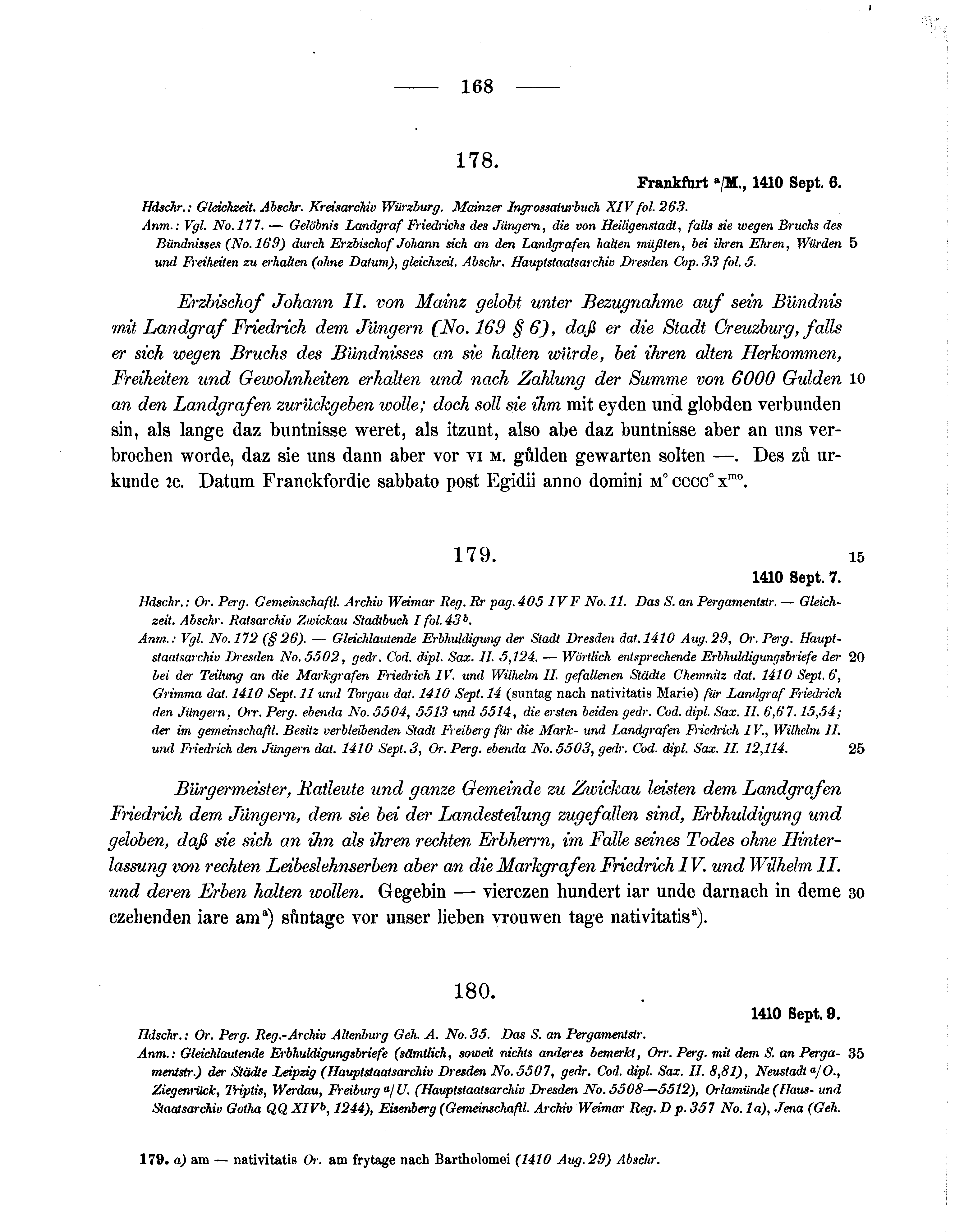 Historische Urkunde Seite 168 aus Band cds1b3