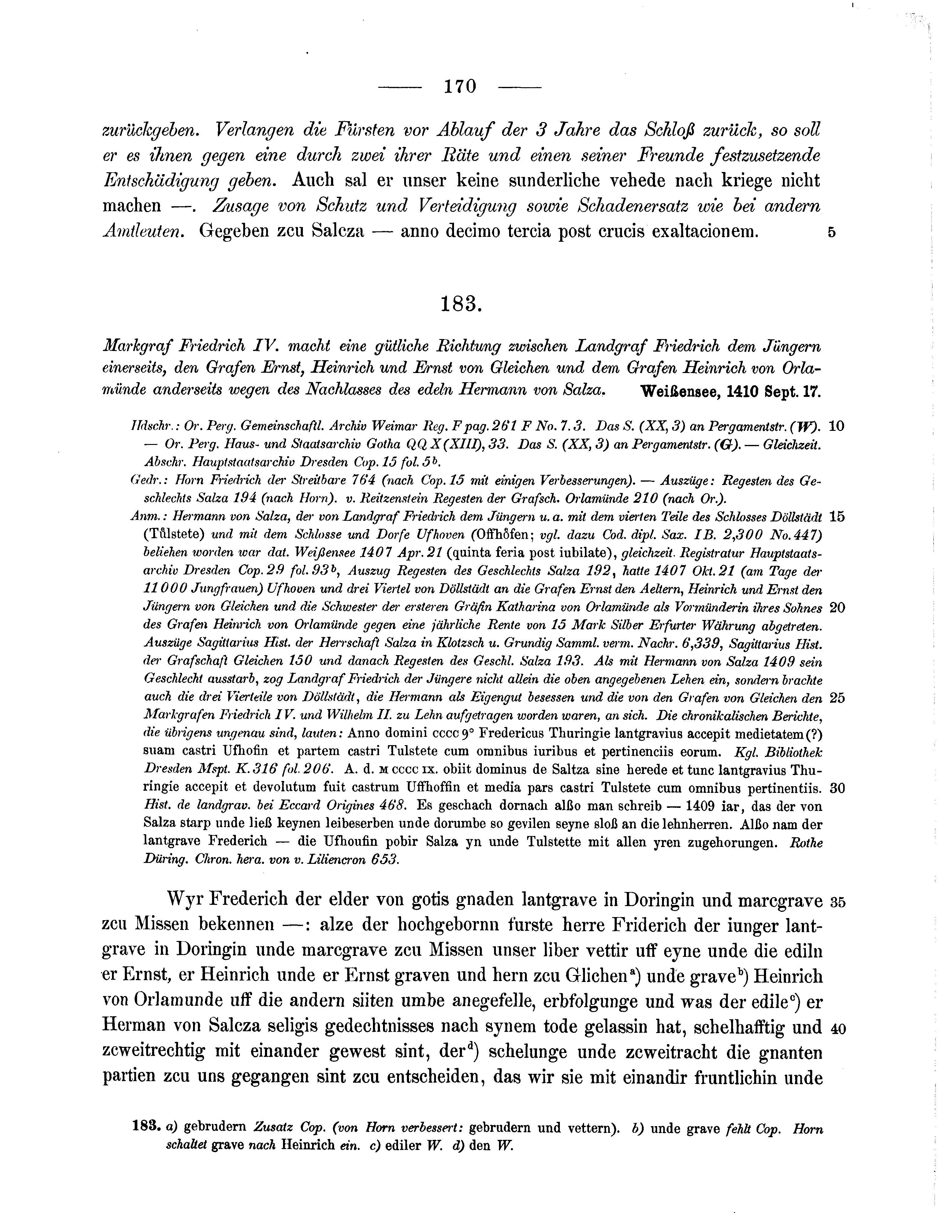 Historische Urkunde Seite 170 aus Band cds1b3