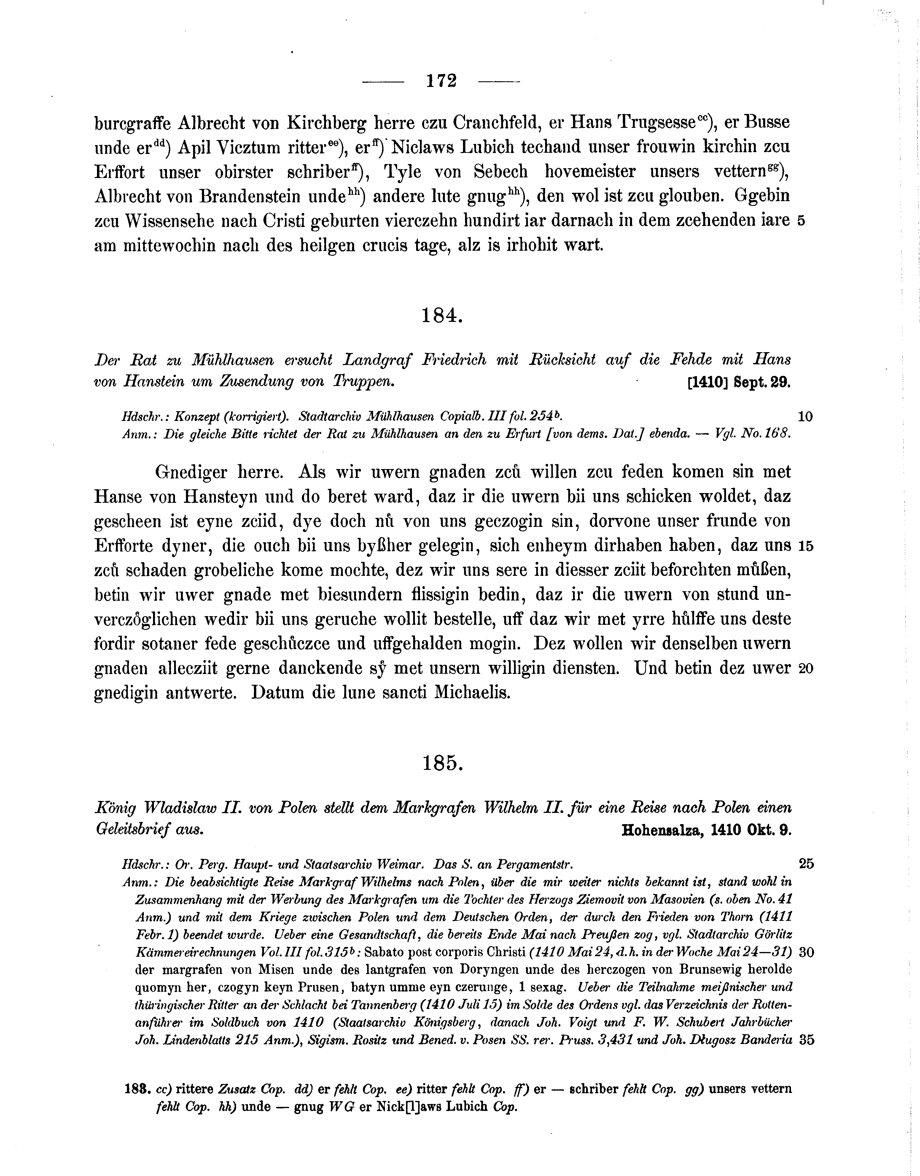 Historische Urkunde Seite 172 aus Band cds1b3