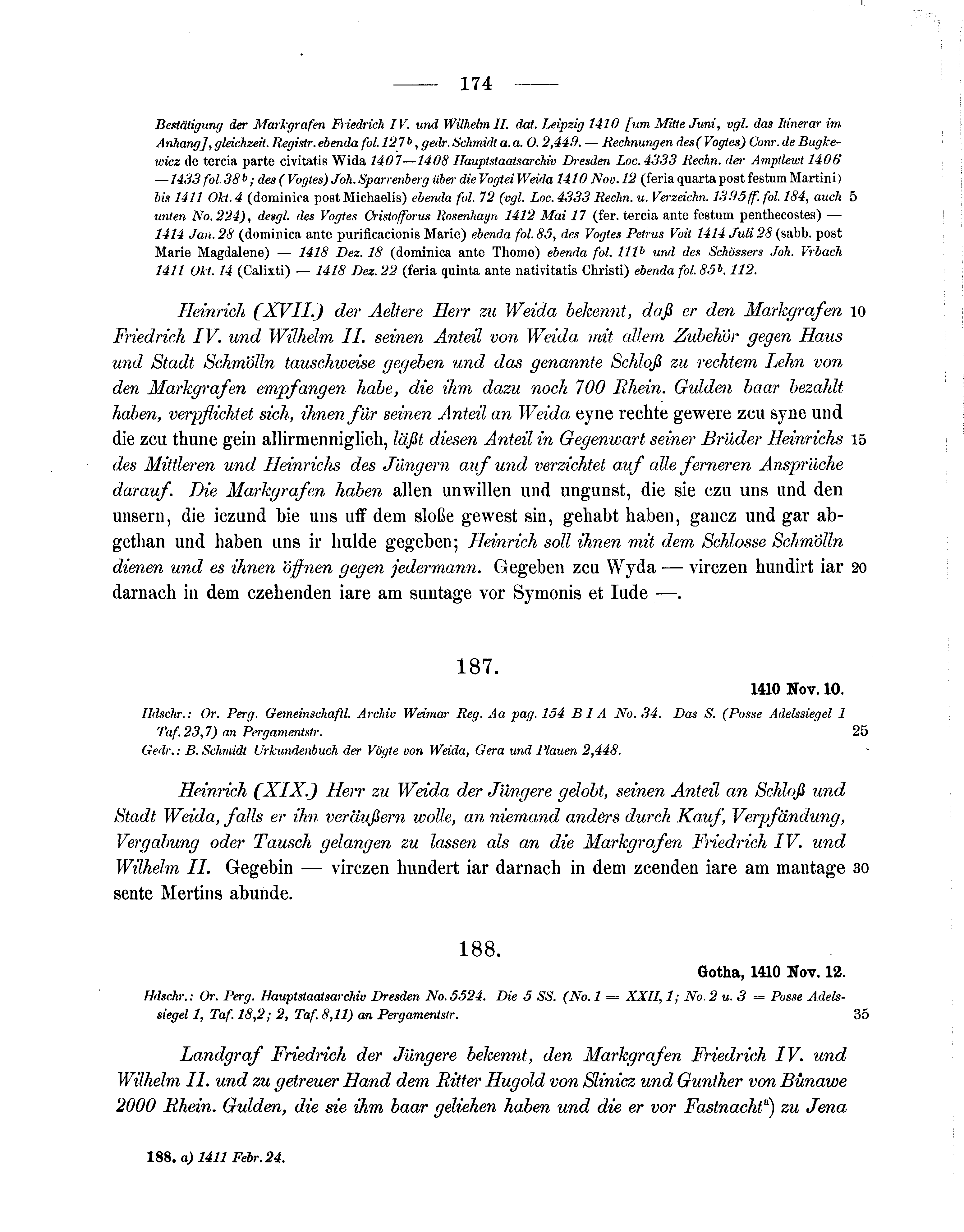 Historische Urkunde Seite 174 aus Band cds1b3