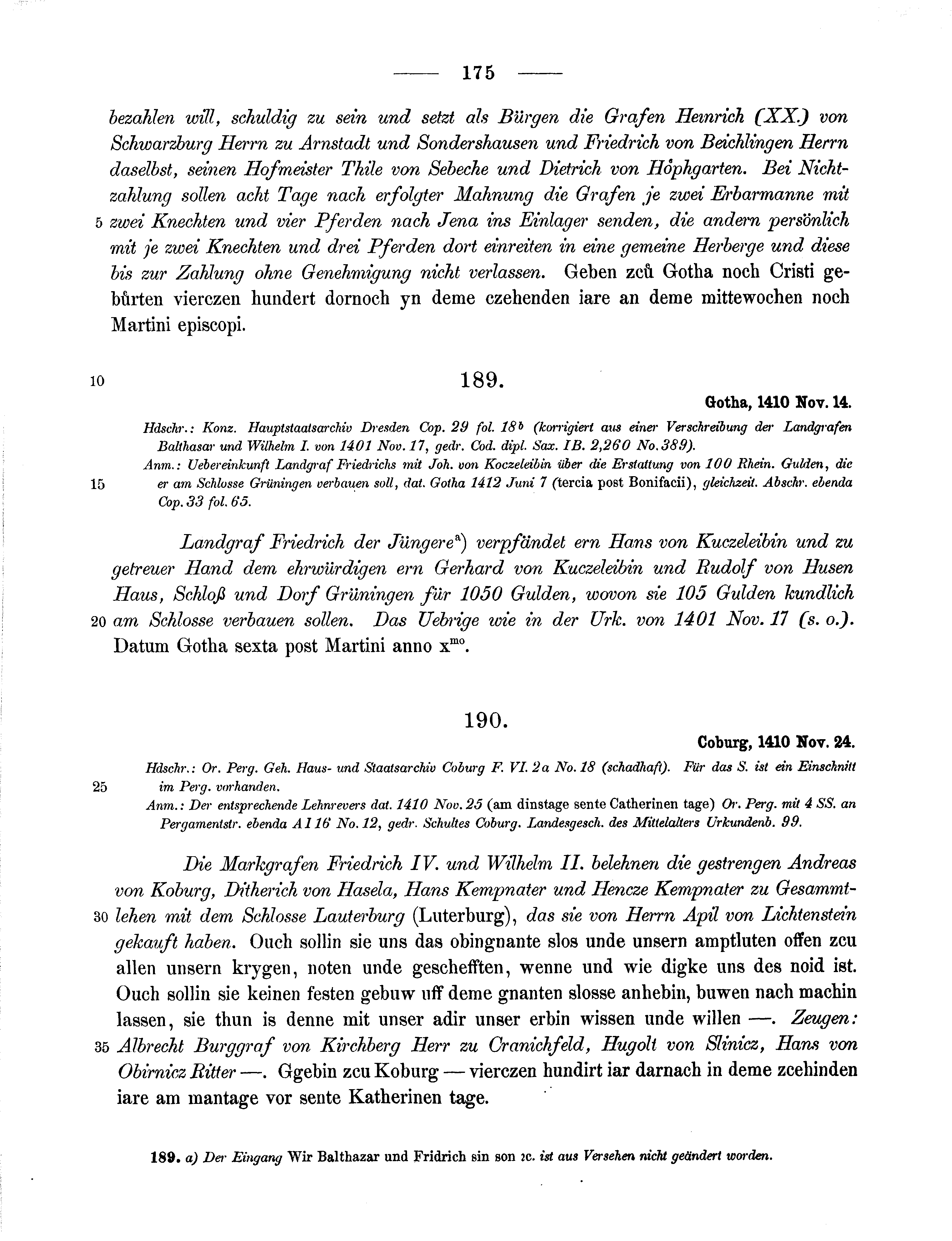 Historische Urkunde Seite 175 aus Band cds1b3