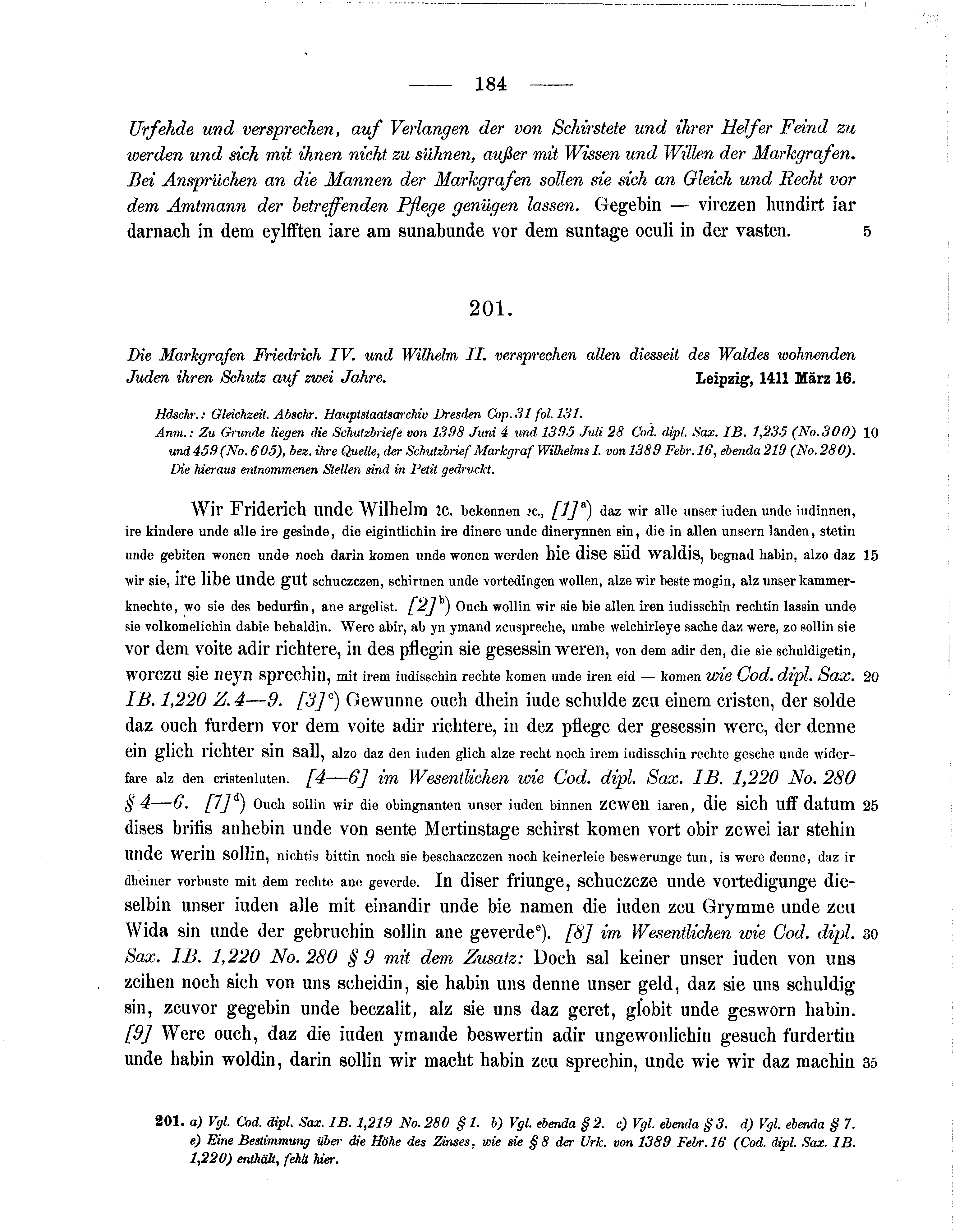 Historische Urkunde Seite 184 aus Band cds1b3