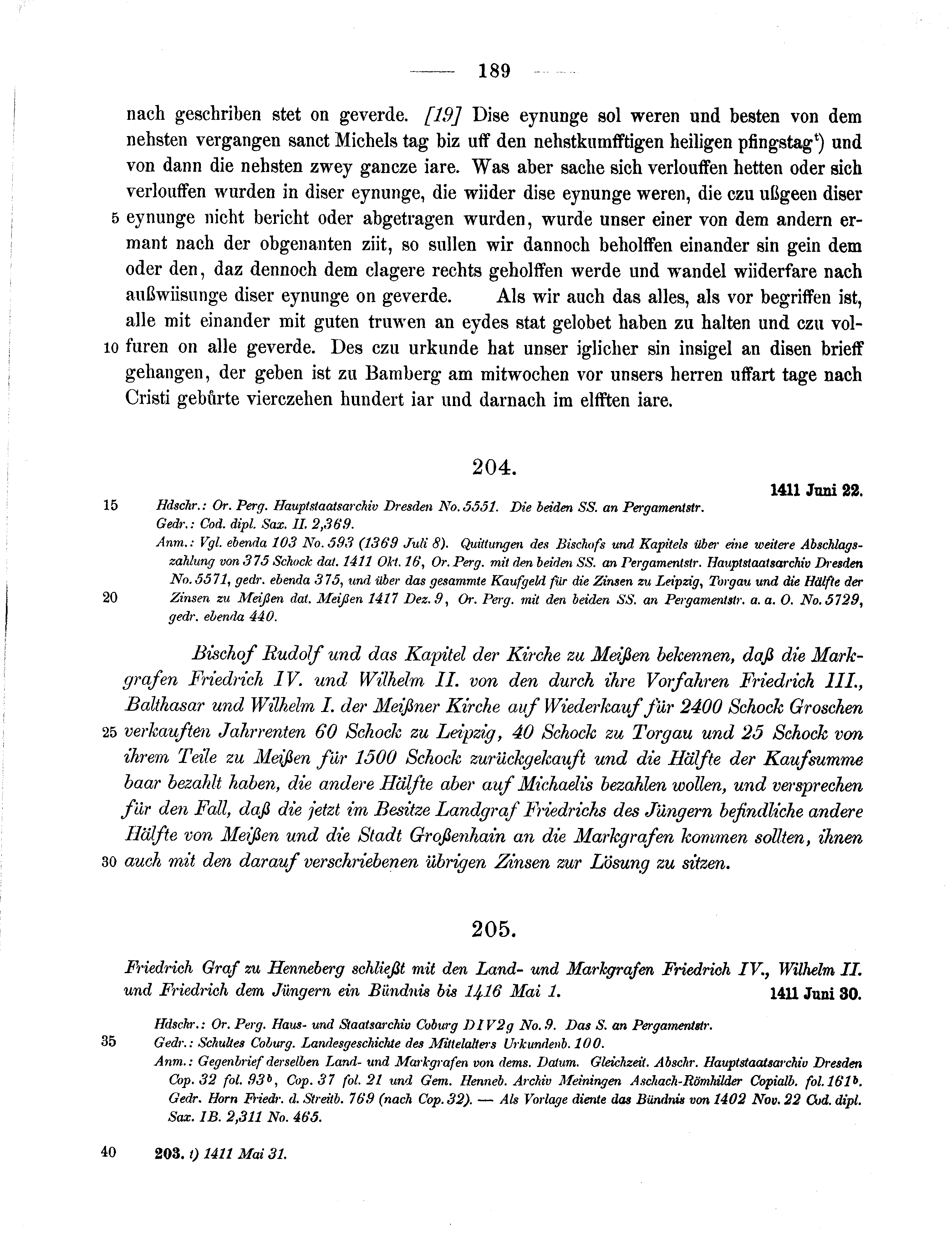 Historische Urkunde Seite 189 aus Band cds1b3