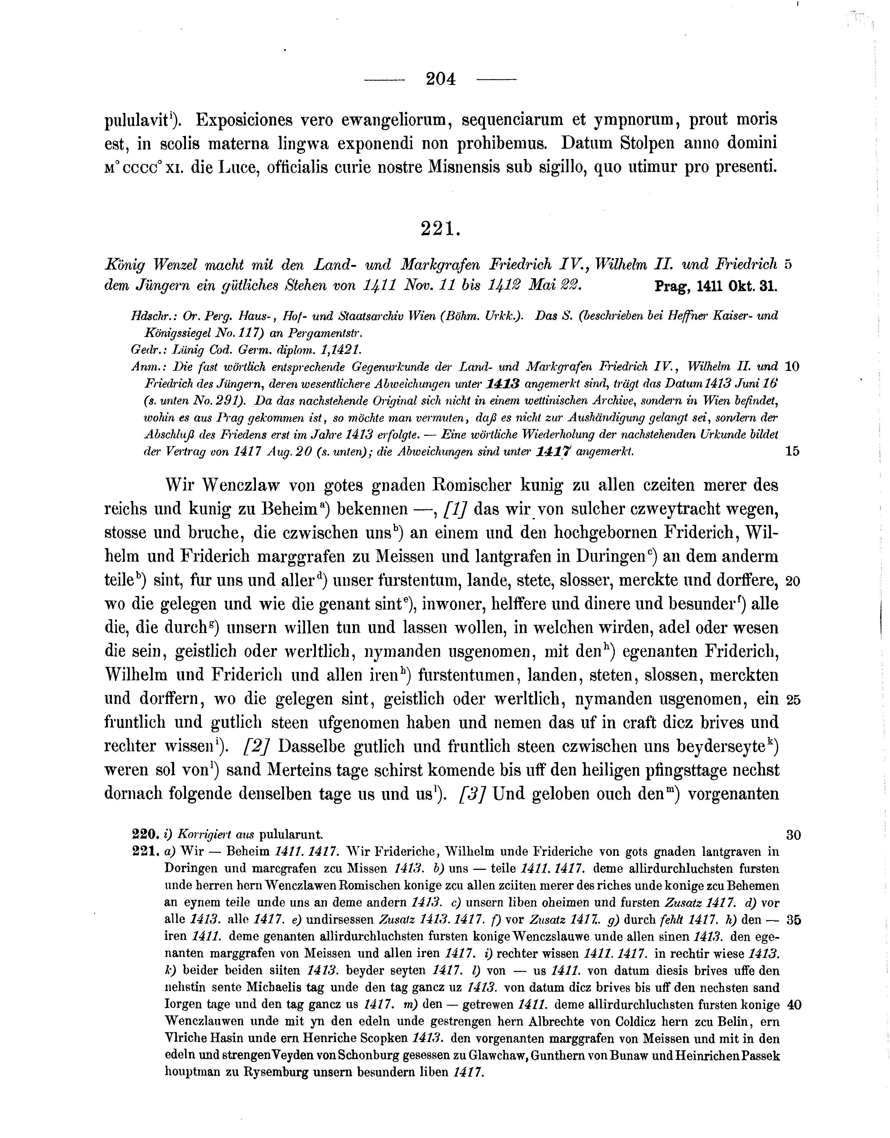 Historische Urkunde Seite 204 aus Band cds1b3