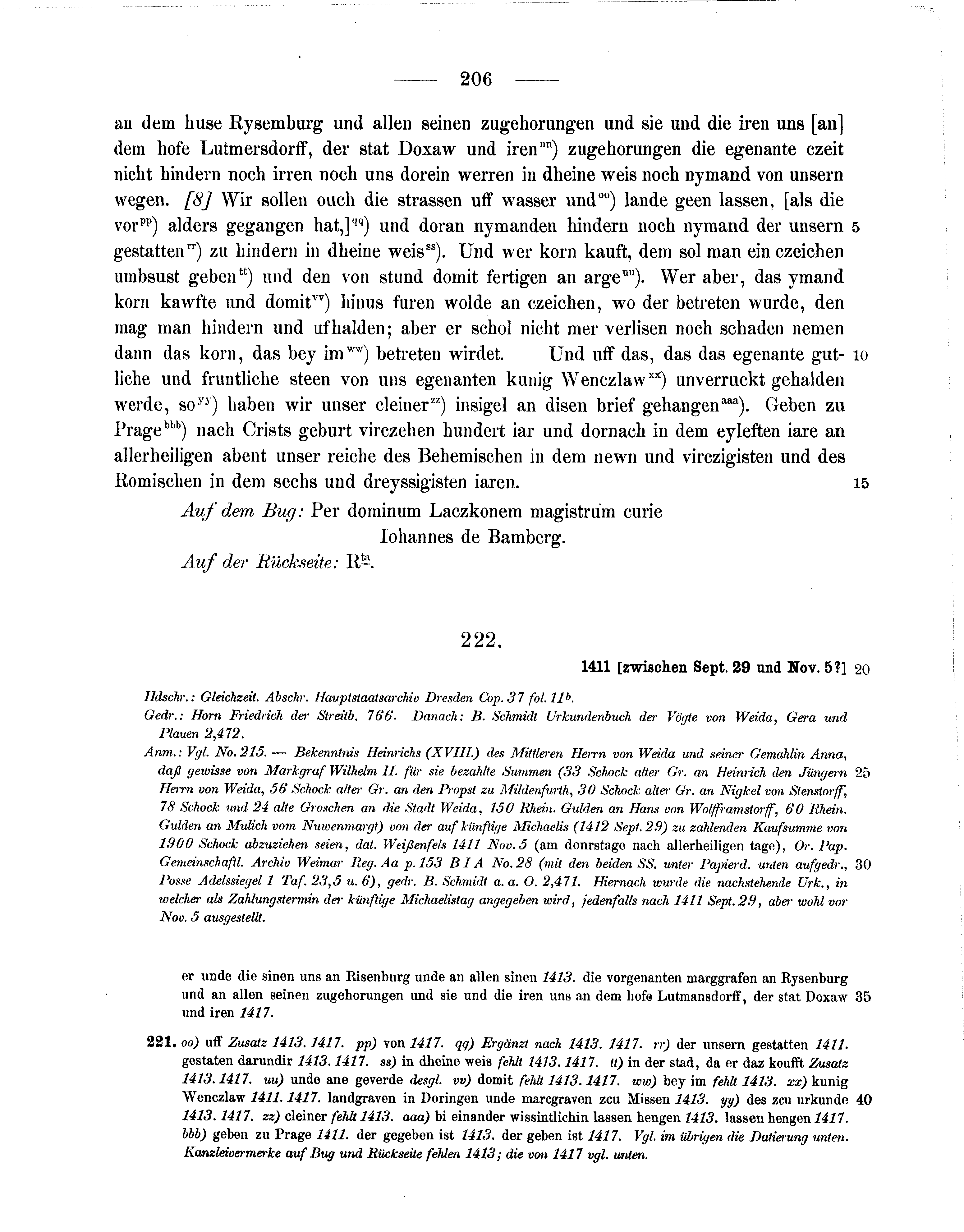 Historische Urkunde Seite 206 aus Band cds1b3