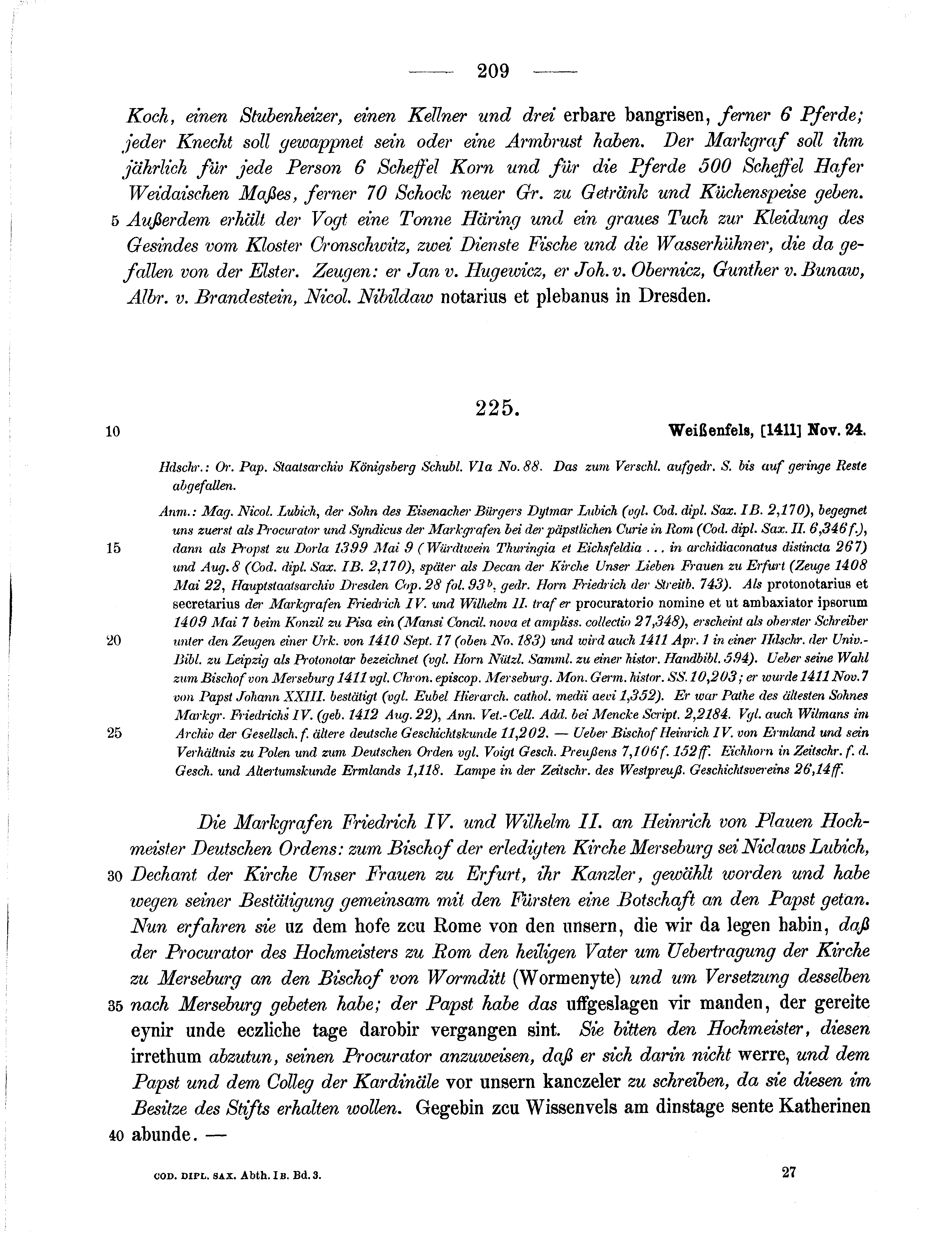 Historische Urkunde Seite 209 aus Band cds1b3