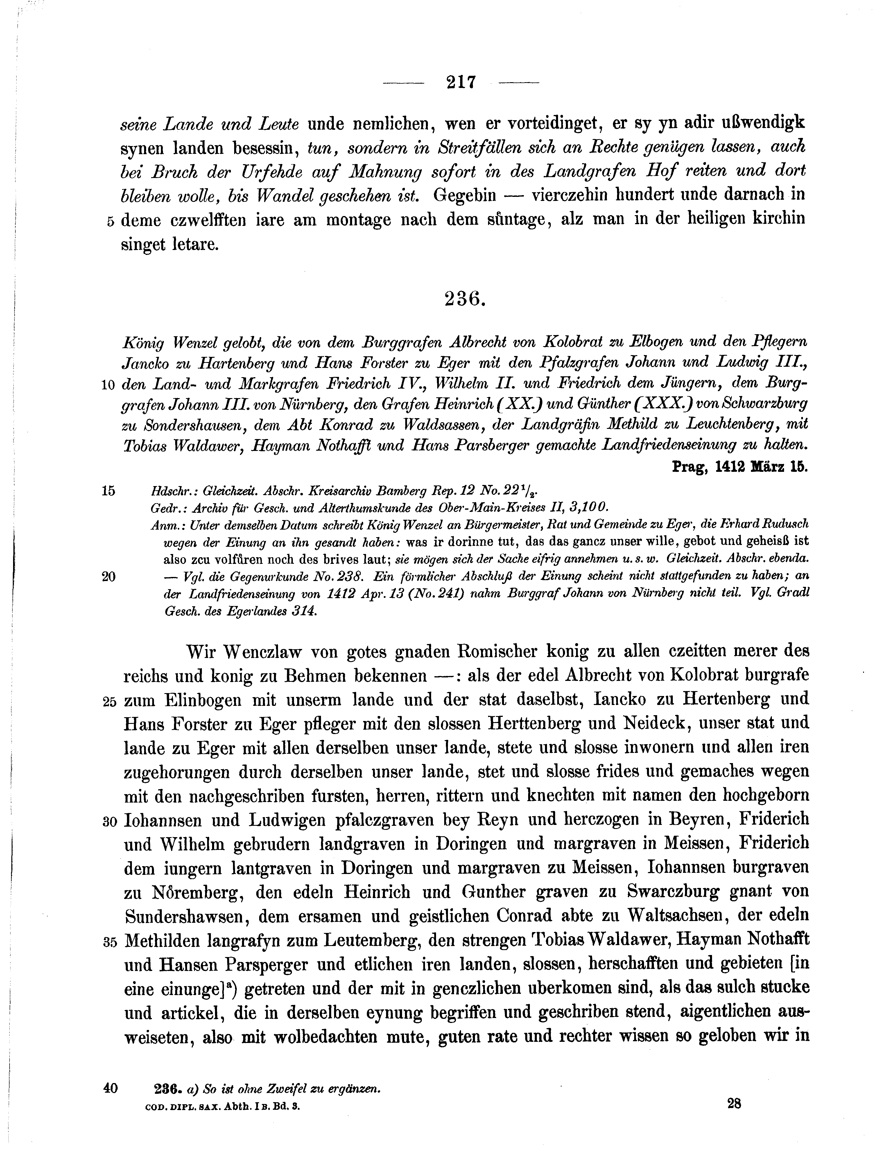 Historische Urkunde Seite 217 aus Band cds1b3