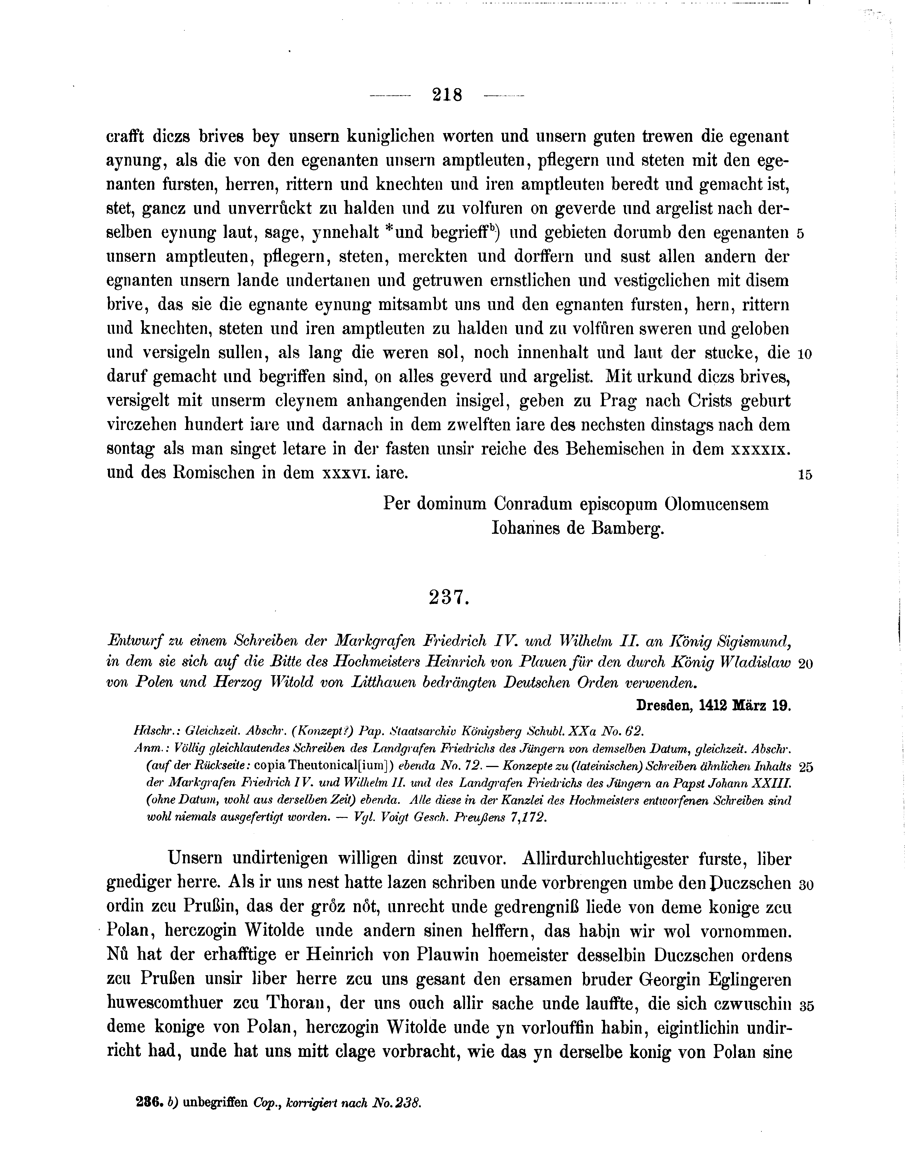 Historische Urkunde Seite 218 aus Band cds1b3