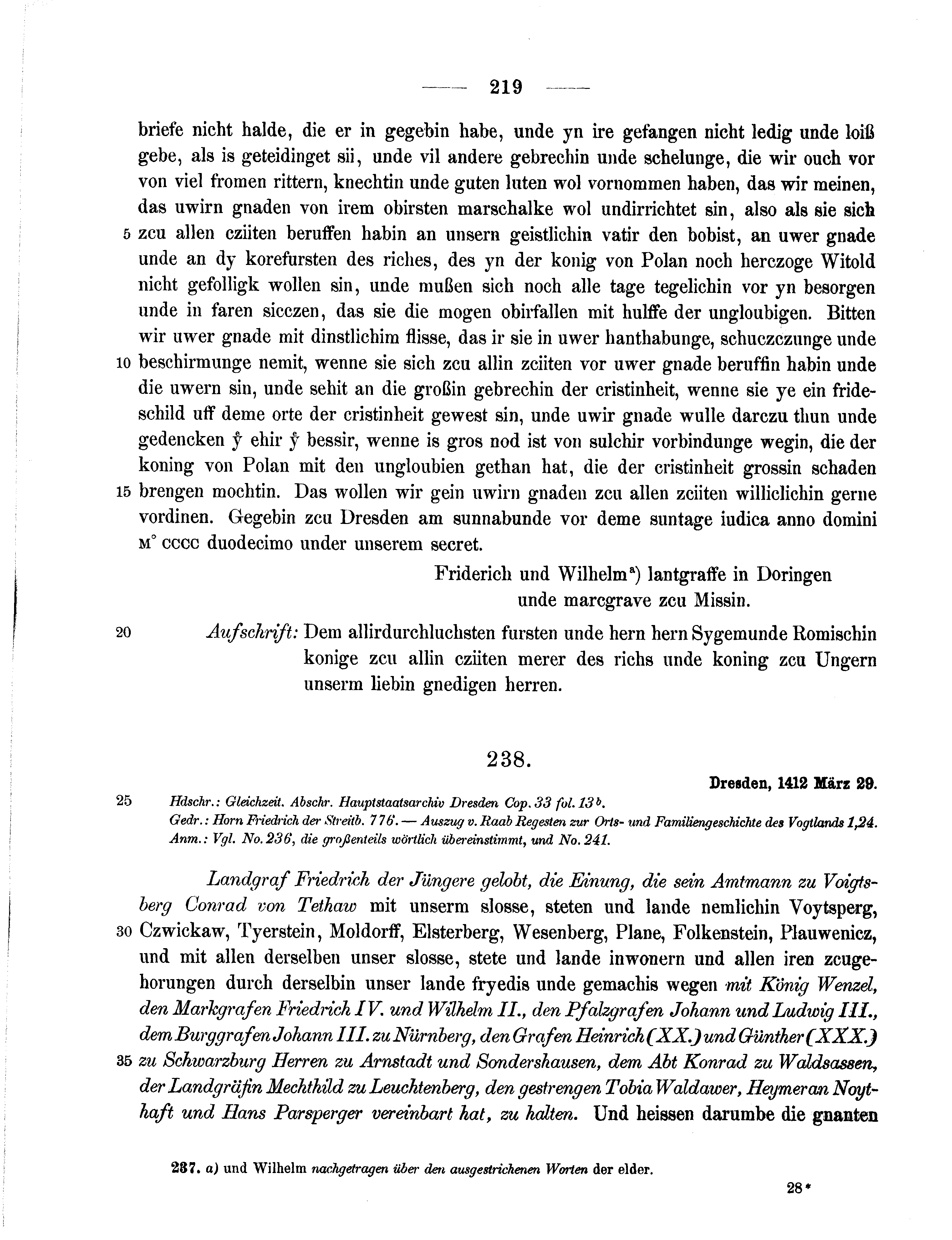 Historische Urkunde Seite 219 aus Band cds1b3