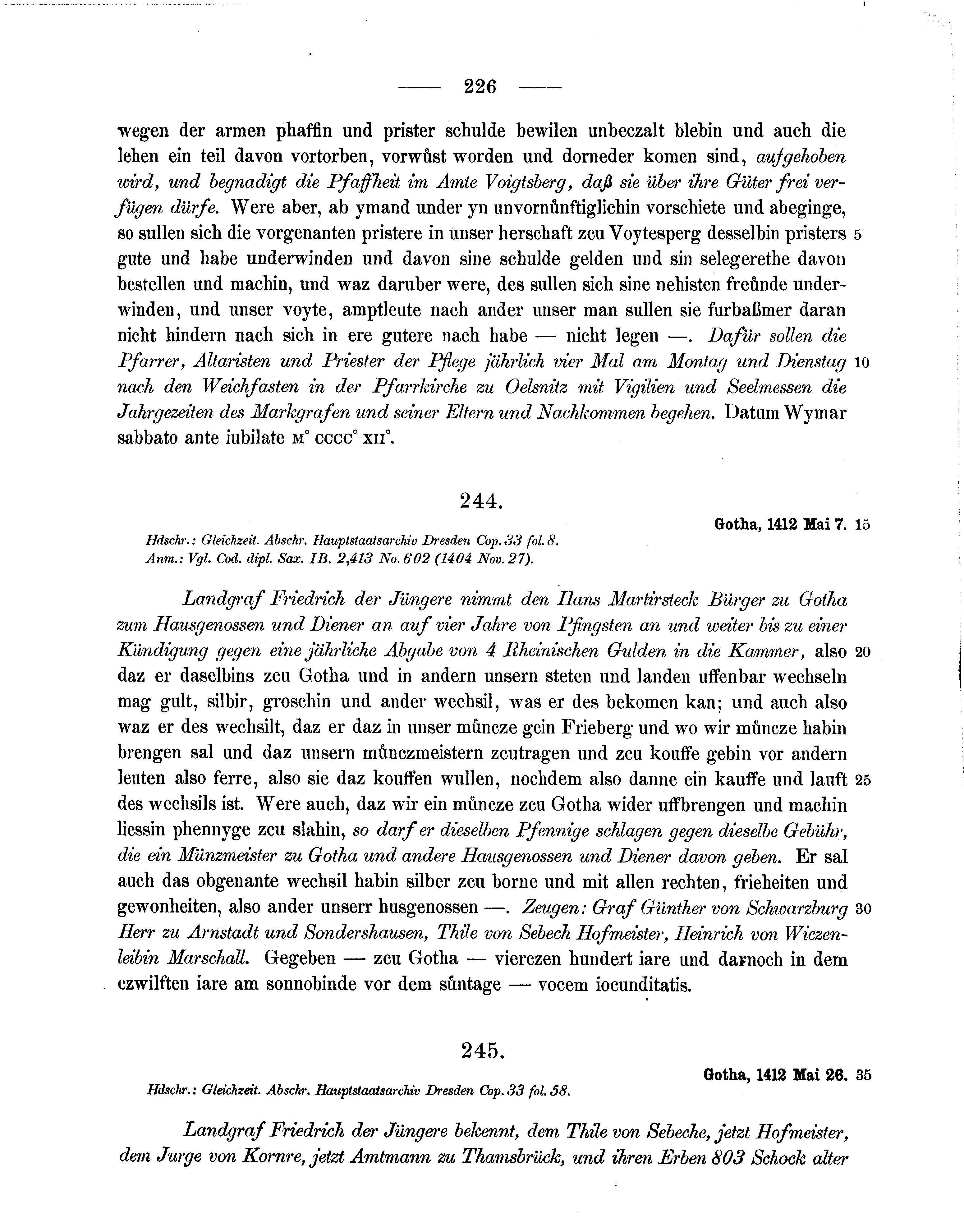 Historische Urkunde Seite 226 aus Band cds1b3