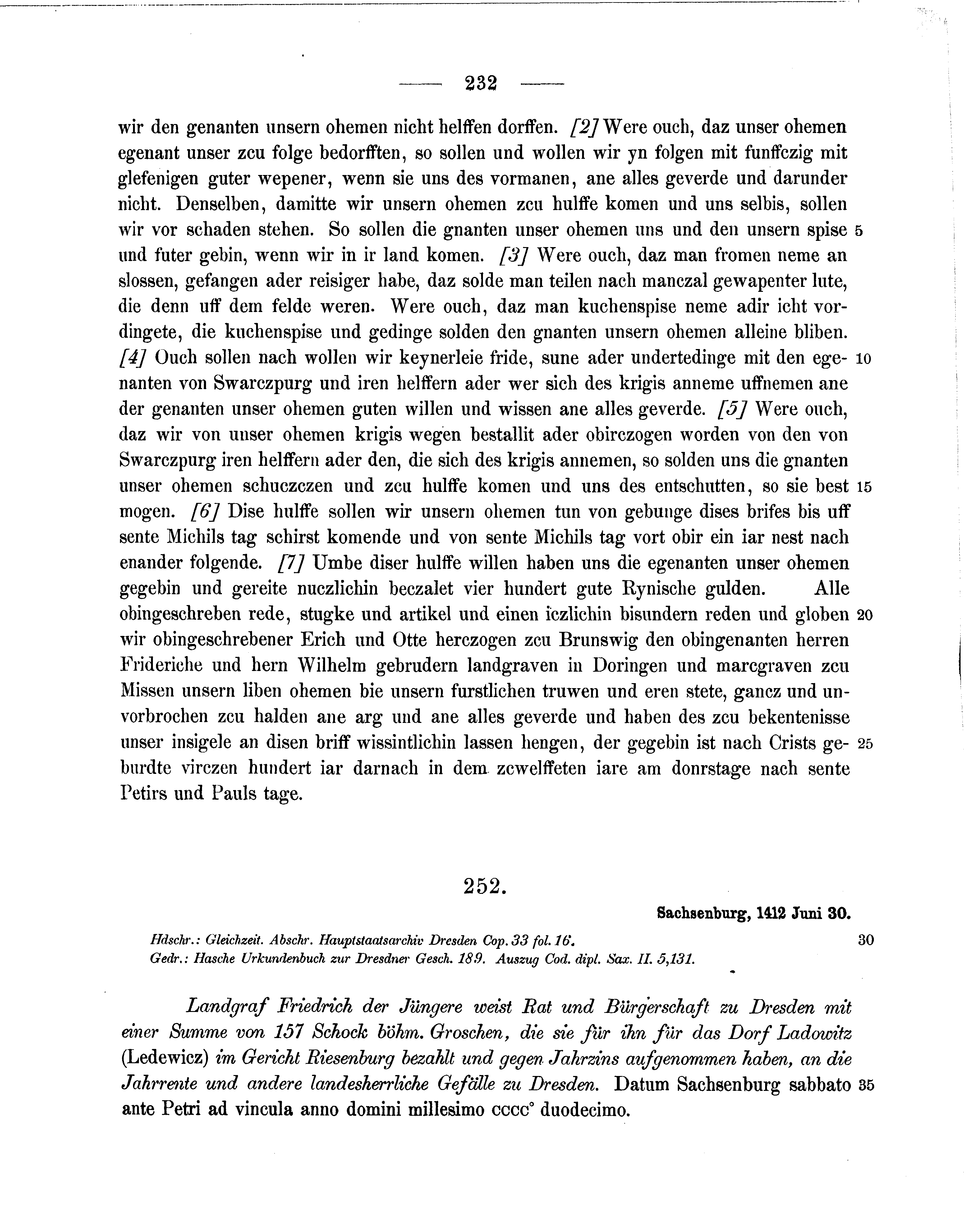 Historische Urkunde Seite 232 aus Band cds1b3