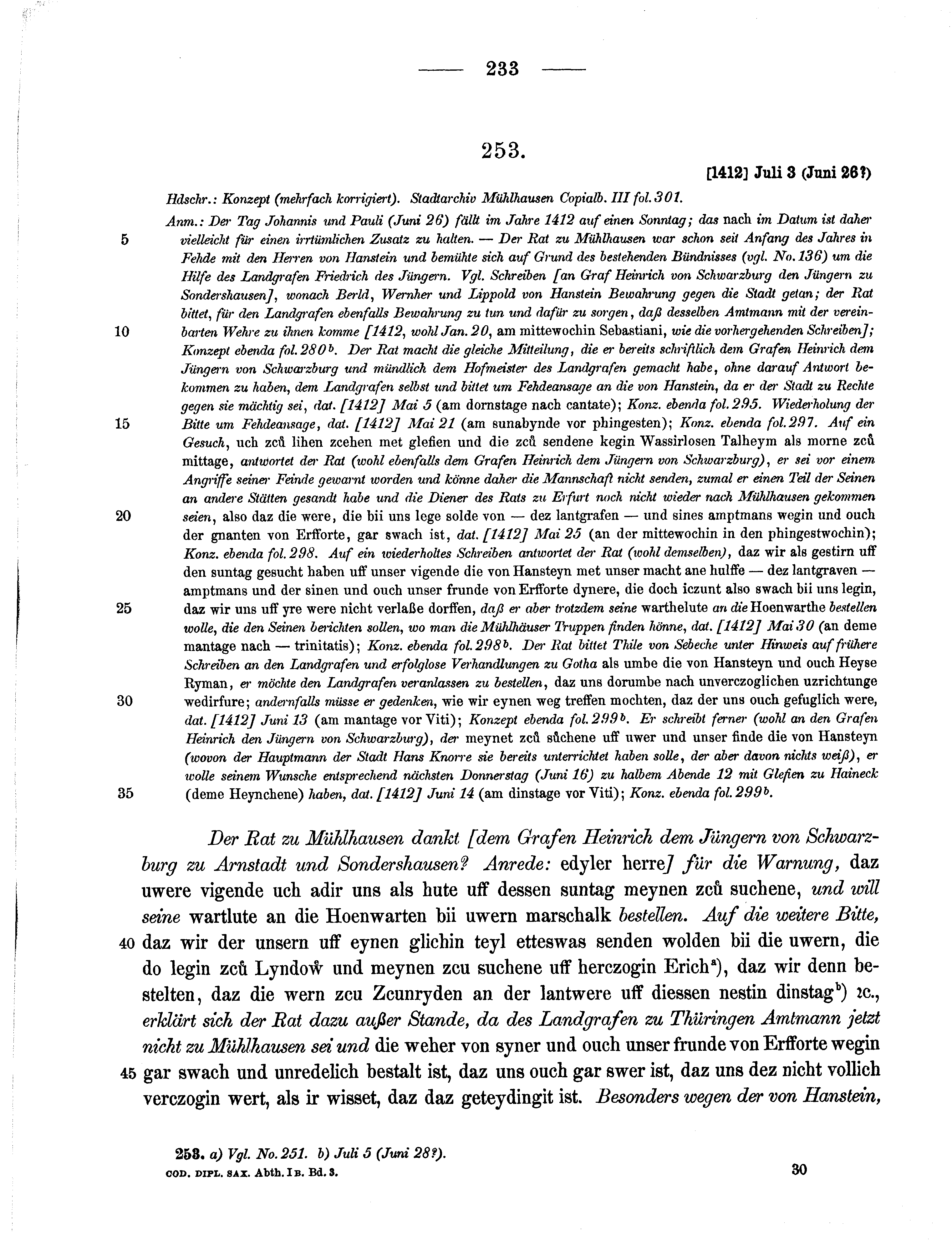 Historische Urkunde Seite 233 aus Band cds1b3