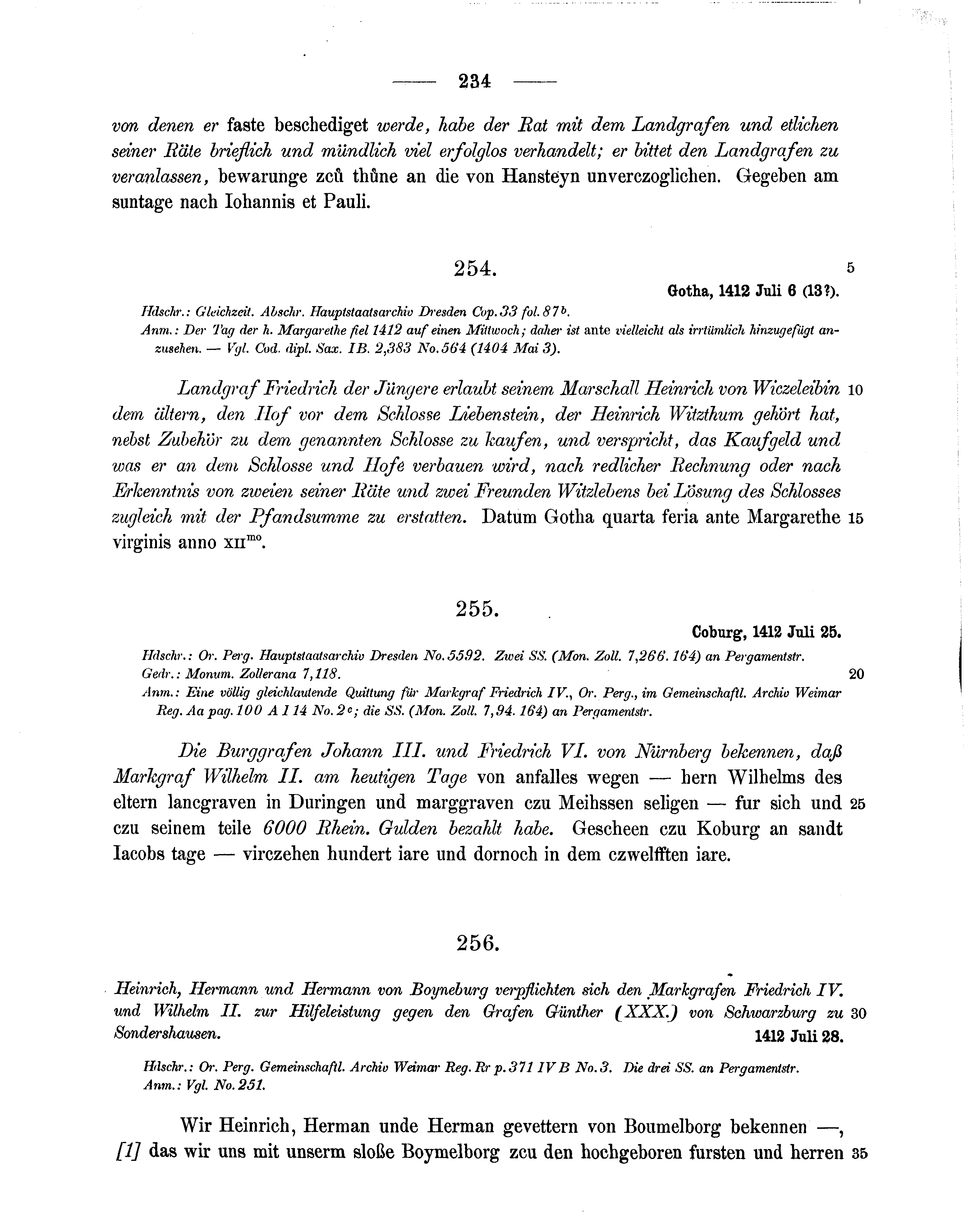 Historische Urkunde Seite 234 aus Band cds1b3