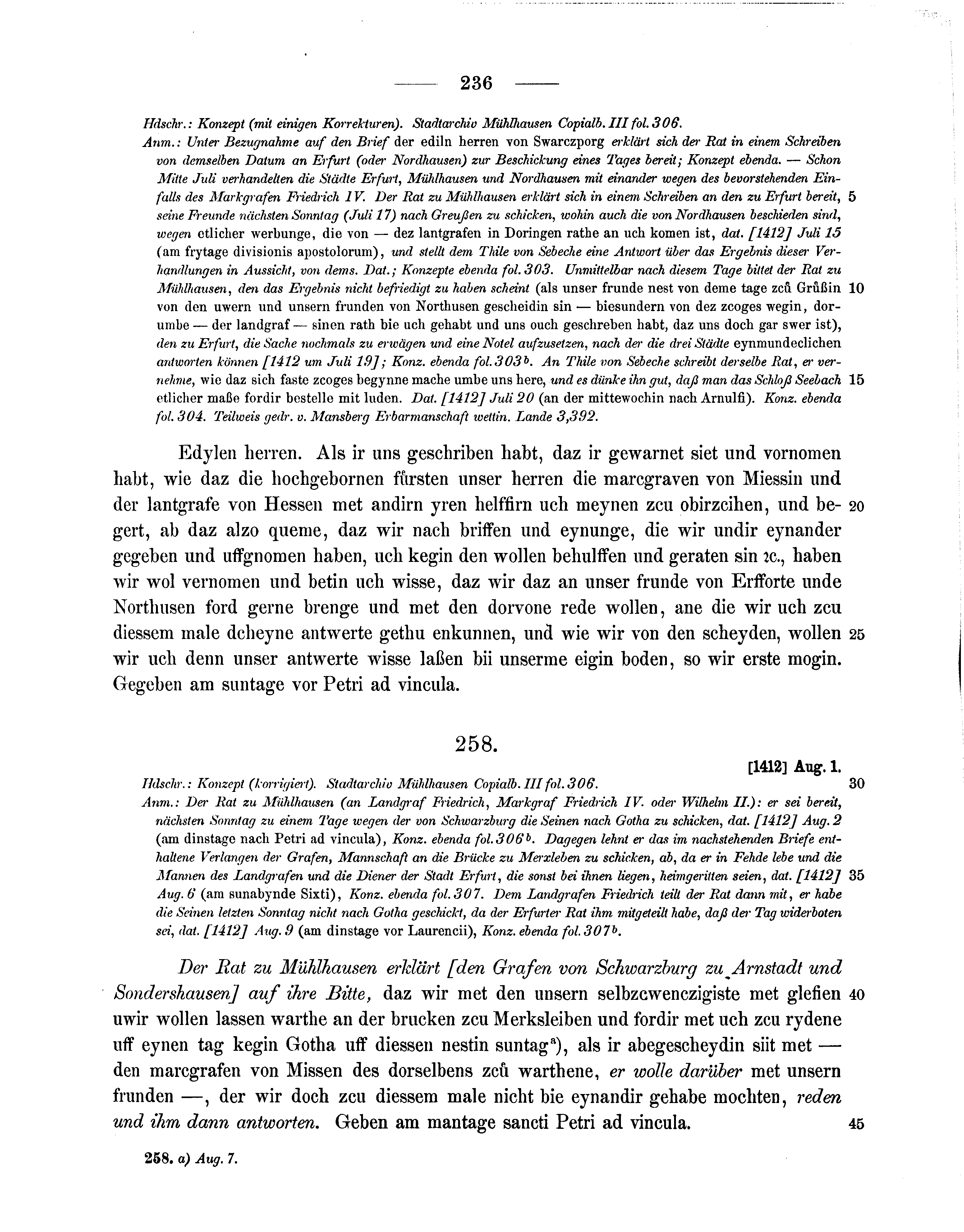 Historische Urkunde Seite 236 aus Band cds1b3