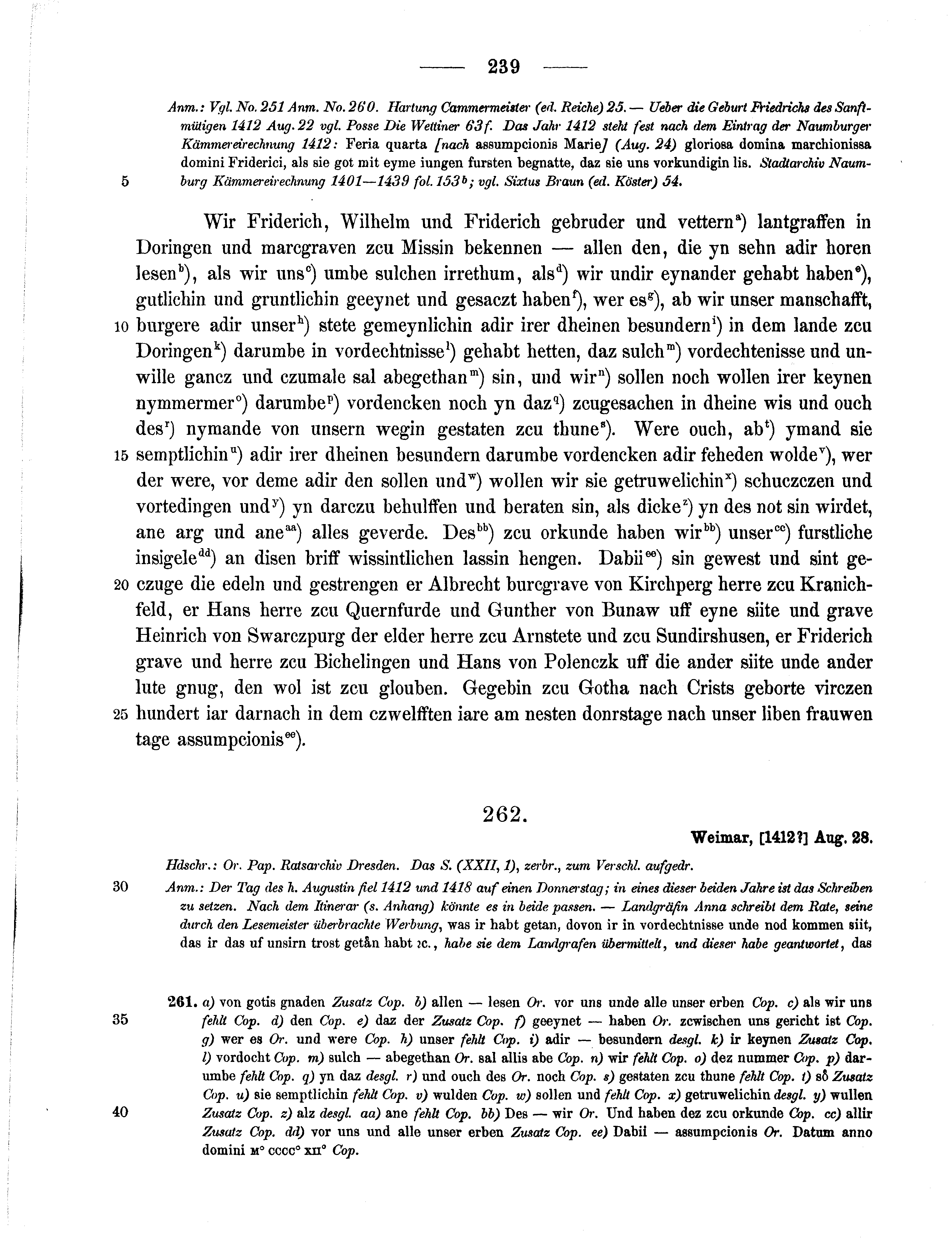 Historische Urkunde Seite 239 aus Band cds1b3
