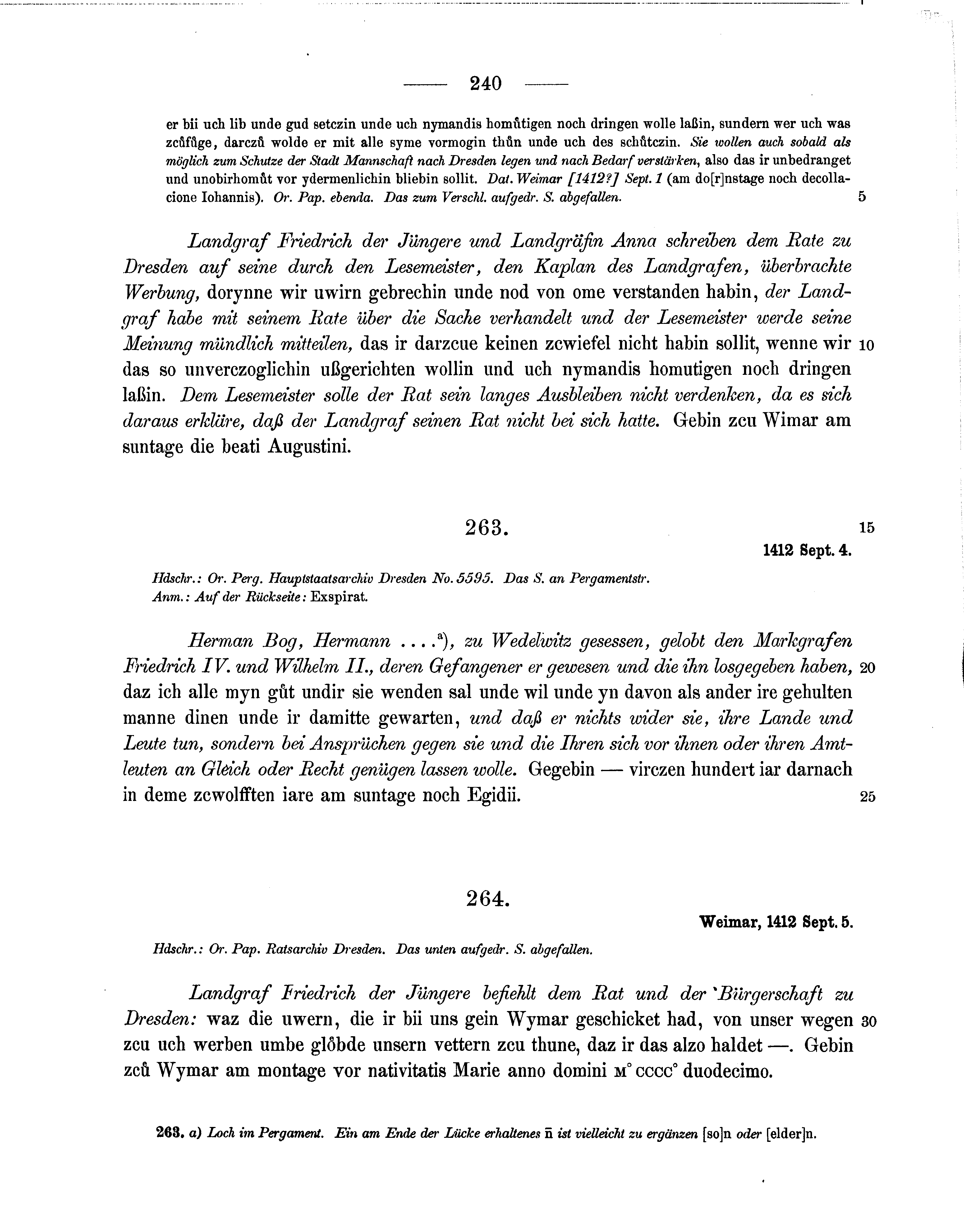 Historische Urkunde Seite 240 aus Band cds1b3
