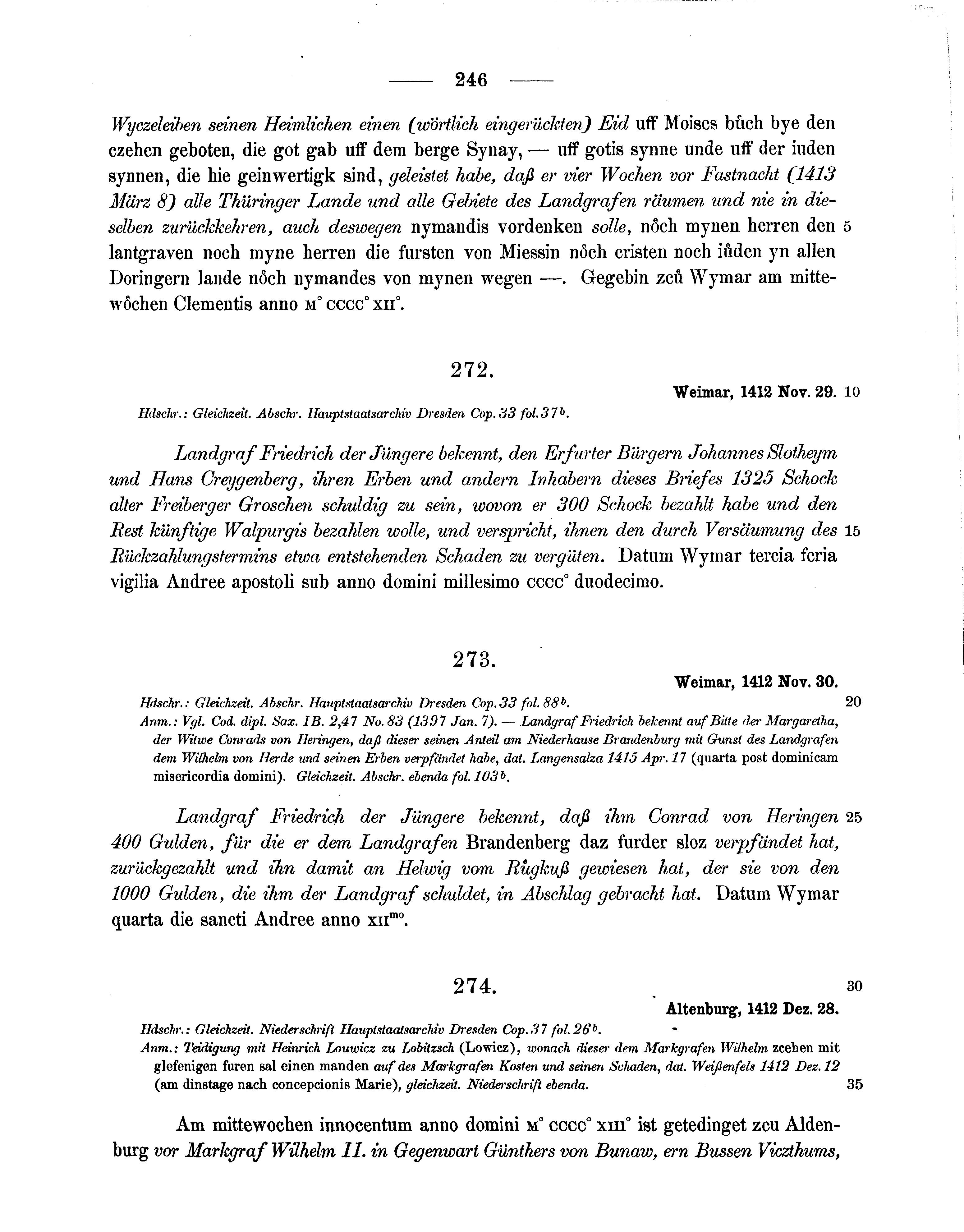 Historische Urkunde Seite 246 aus Band cds1b3