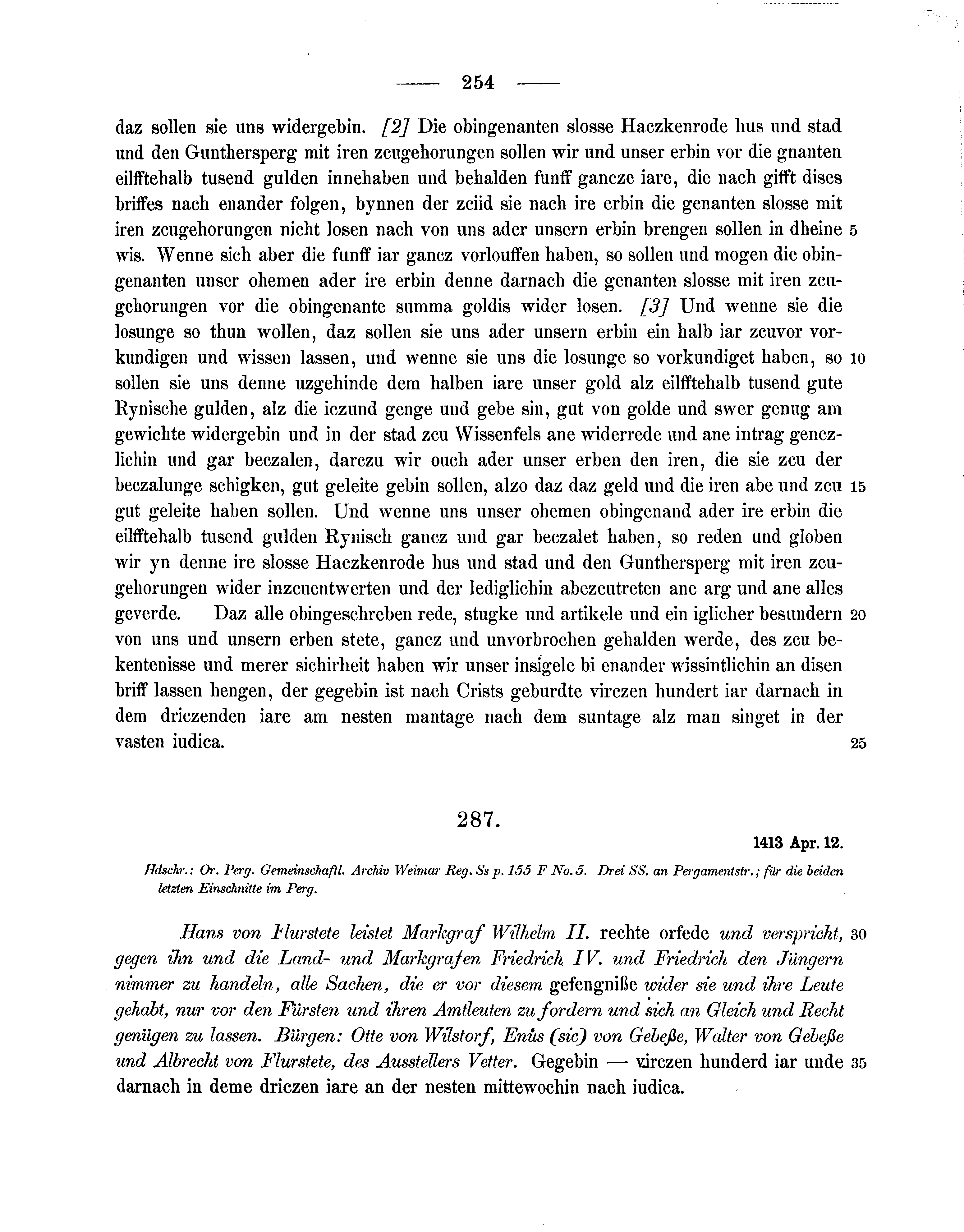Historische Urkunde Seite 254 aus Band cds1b3
