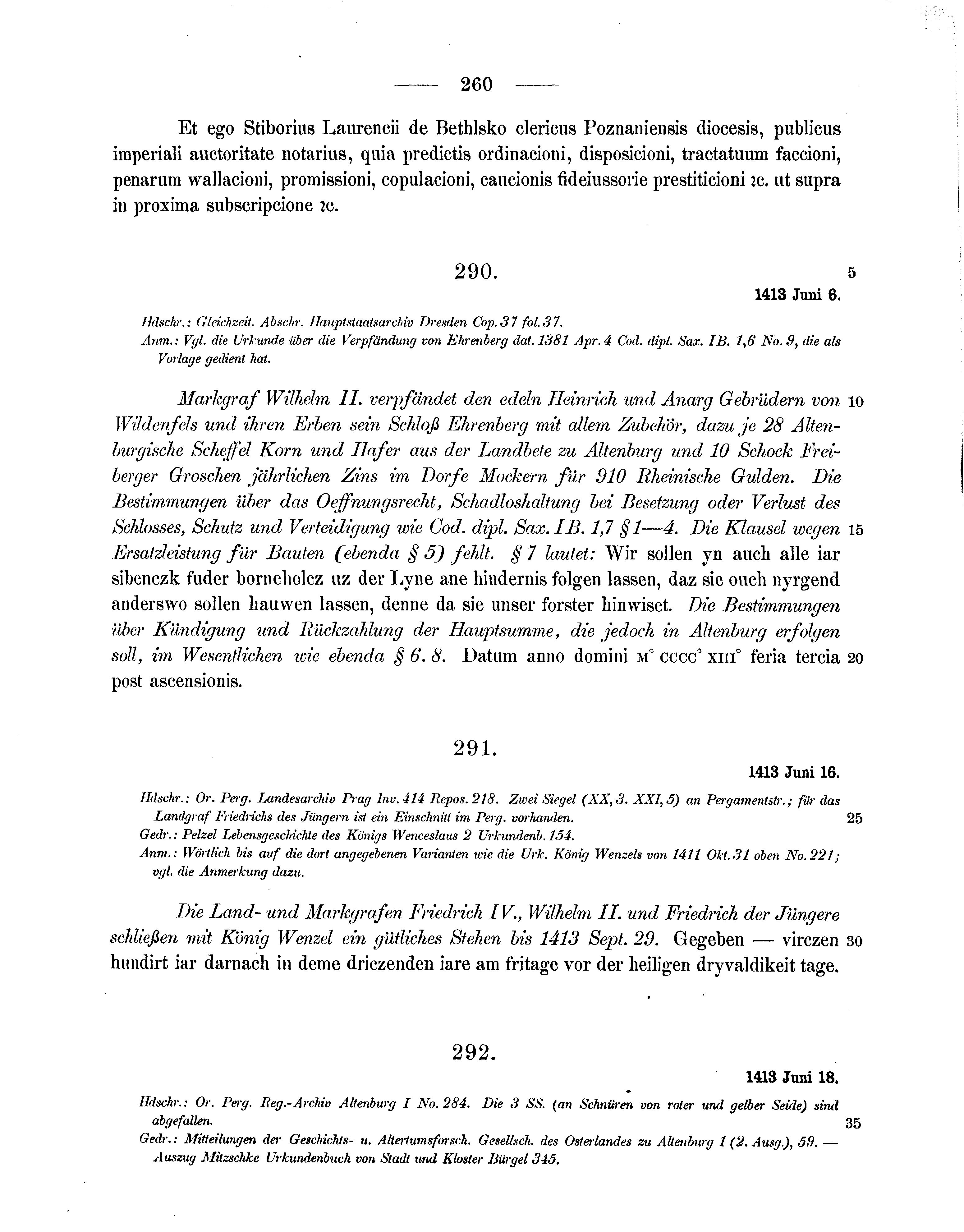 Historische Urkunde Seite 260 aus Band cds1b3