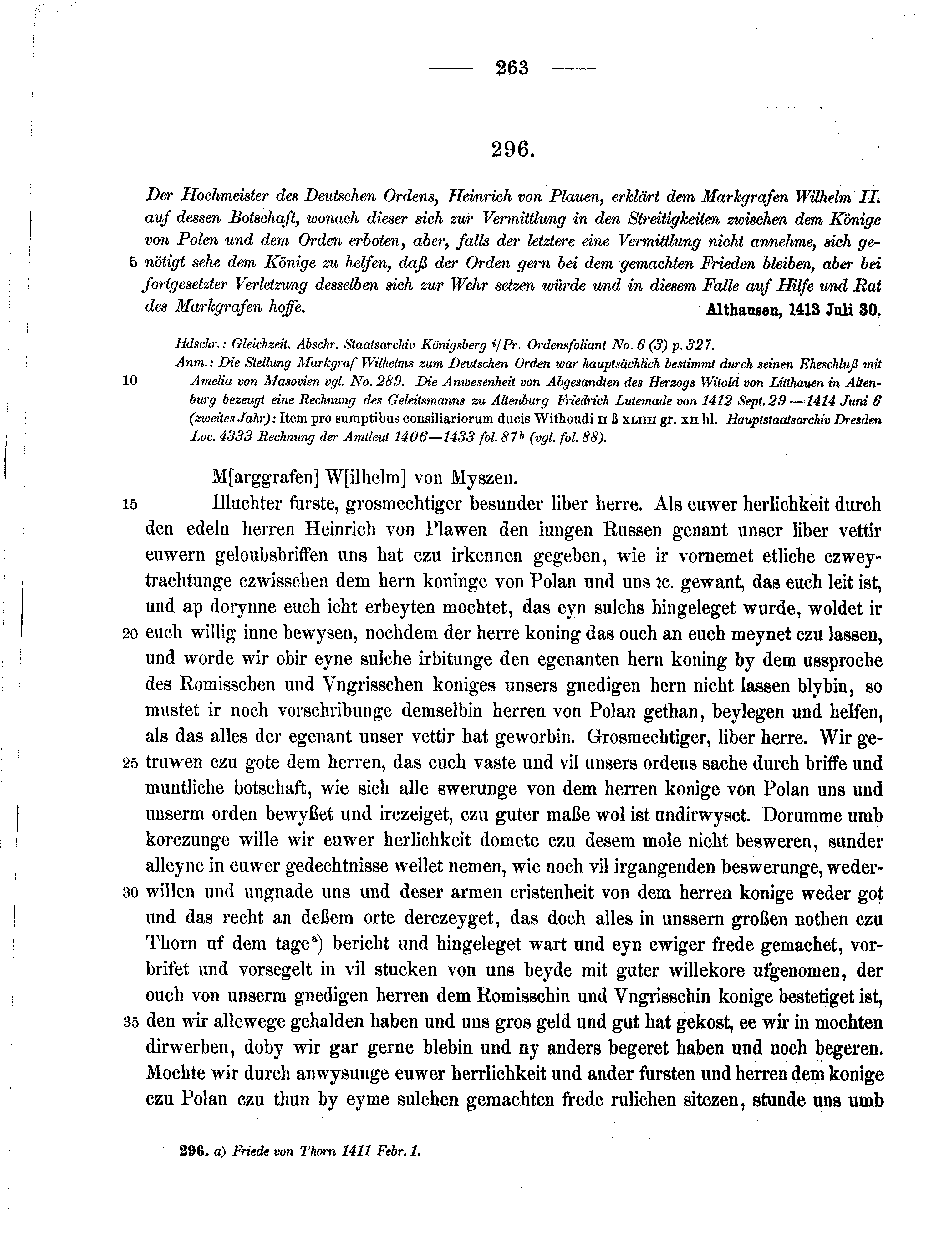 Historische Urkunde Seite 263 aus Band cds1b3